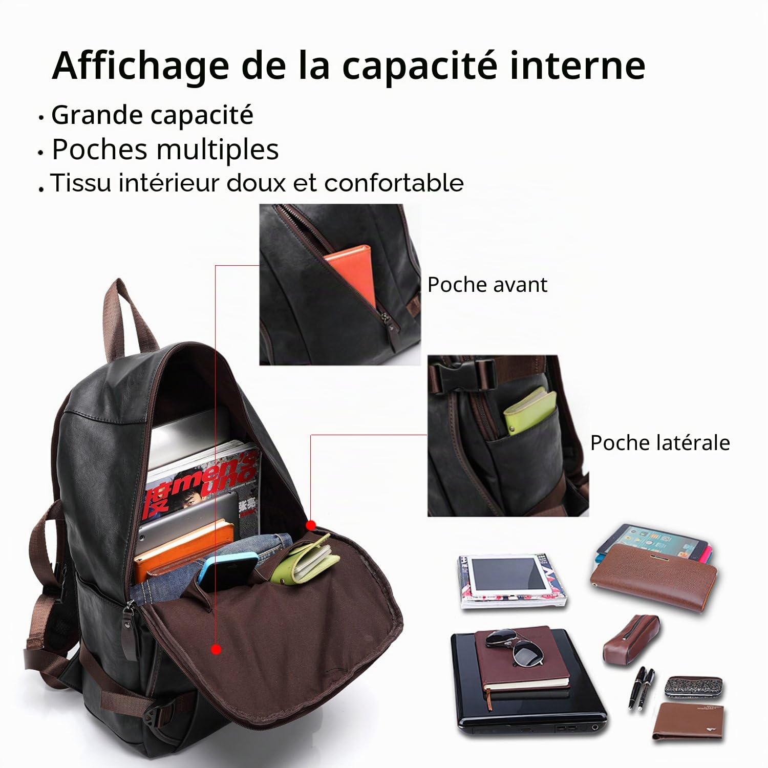 FANDARE Unisexe Sac À Dos Imperméable Sacs Scolaires Hommes Femmes Cartables Adolescent Sacs D'école Loisir Daypack Garçons Sacs de Voyage Outdoor Camping PU Pack