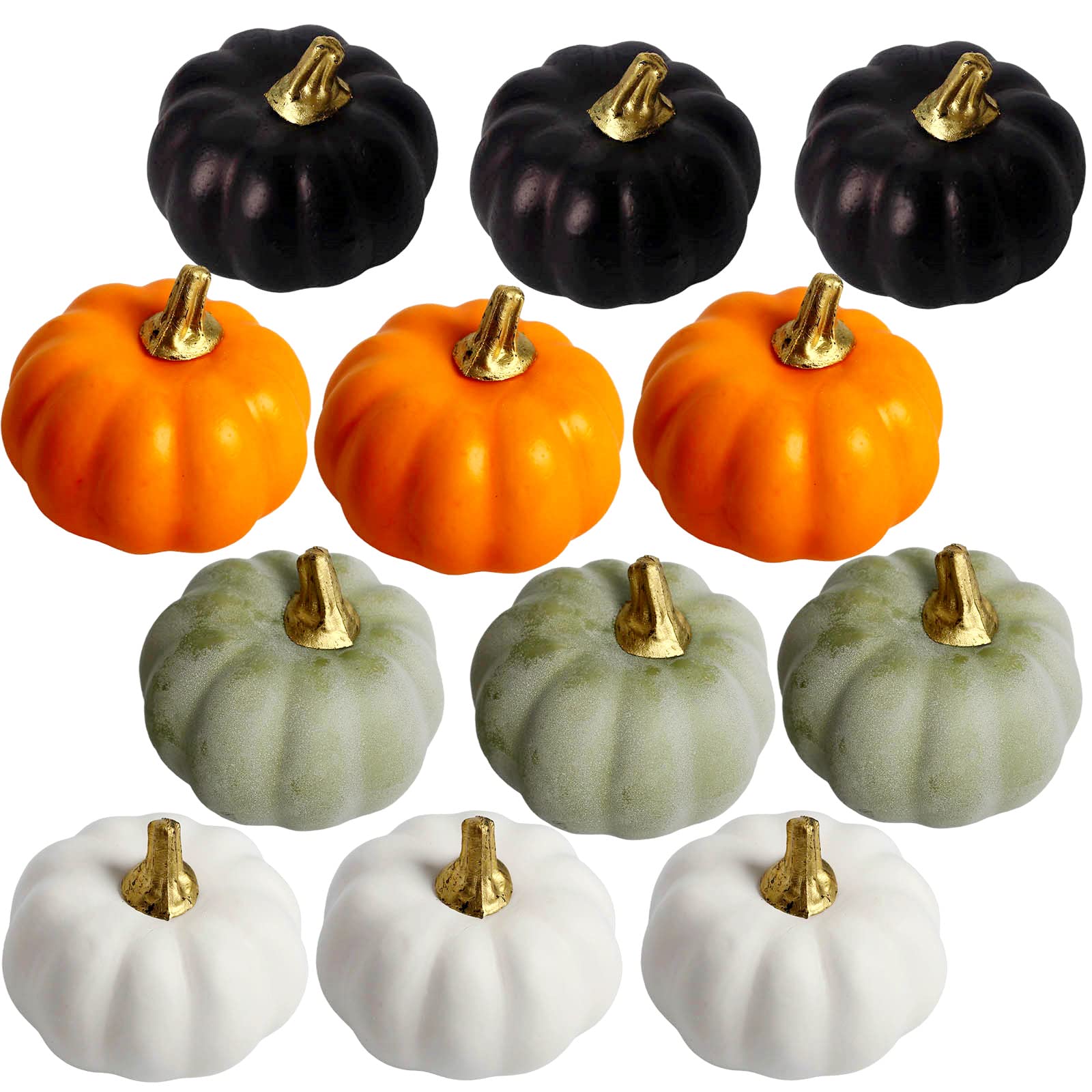 12 Decoration Halloween Automne Citrouille Artificielles,Couleur Ensemble Fall Decor Citrouille en Mousse Decorative Intérieur Exterieur,Mini Citrouilles pour Table Decoration,Thanksgiving,Noël