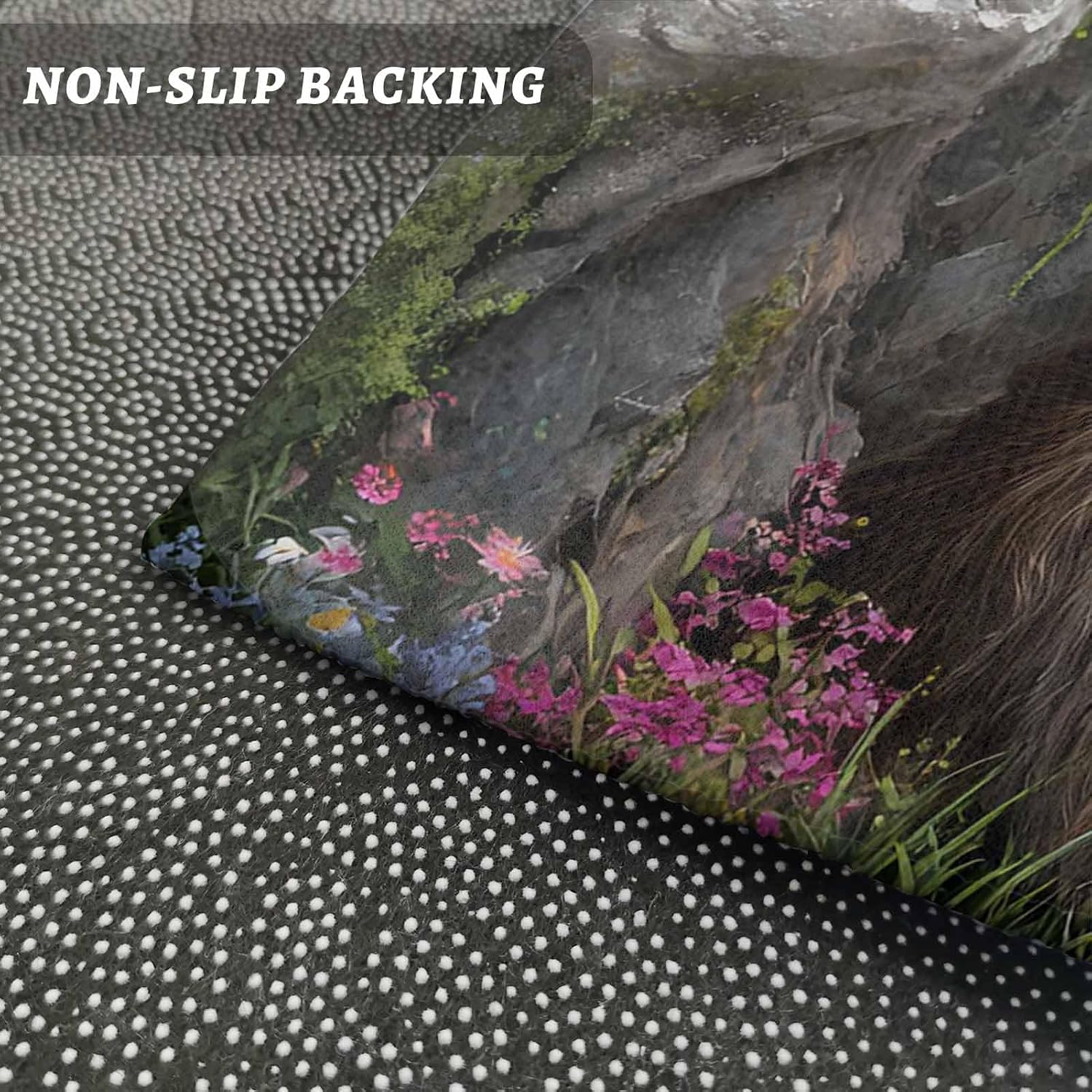 Kitchen Mats for Floor Brown Bear Rustic Wildflowers Cave Washable Non Slip Kitchen Rugs 2PCS, Nature Animals Absorbent Standing Mats for Sink Bathroom Office Living Room 15.7x23.6in+15.7x47.2in
