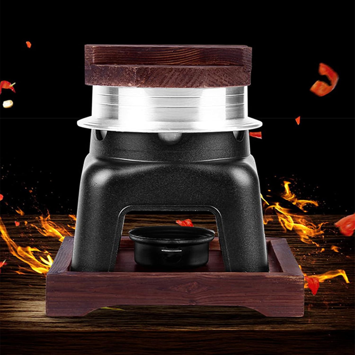 Aluminum Alloy Japanese Hot Pot - Sukiyaki Pot Rice Steamer Pan with Wooden Lid and Burner Stove - Hiking Picnic Camping Cookware