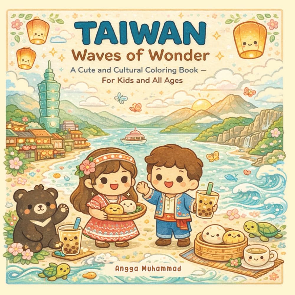TAIWAN – Waves of Wonder: A Cute and Cultural Coloring Book Exploring Culture, Nature, Cuisine, Architecture, and Traditions of Taiwan — For Kids and All Ages