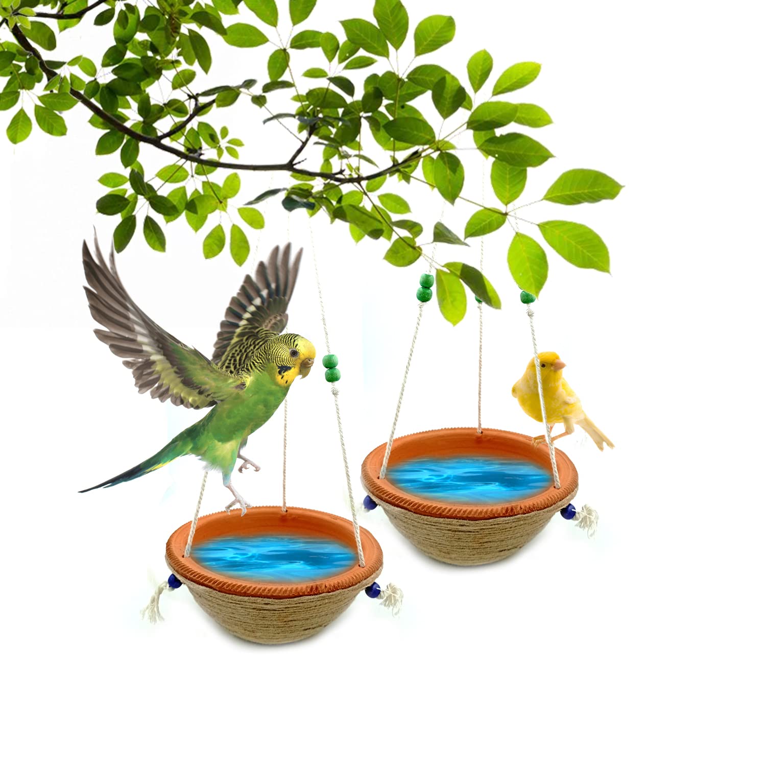 Jainsons Pet Products Earthenware Water Feeder Hanging Bowl for Birds Usefull for Garden, Home and Balcony Jute Will Keep Water Cold (2 pcs) (B09MM72Y7G) Amazon Price History, Amazon Price Tracker