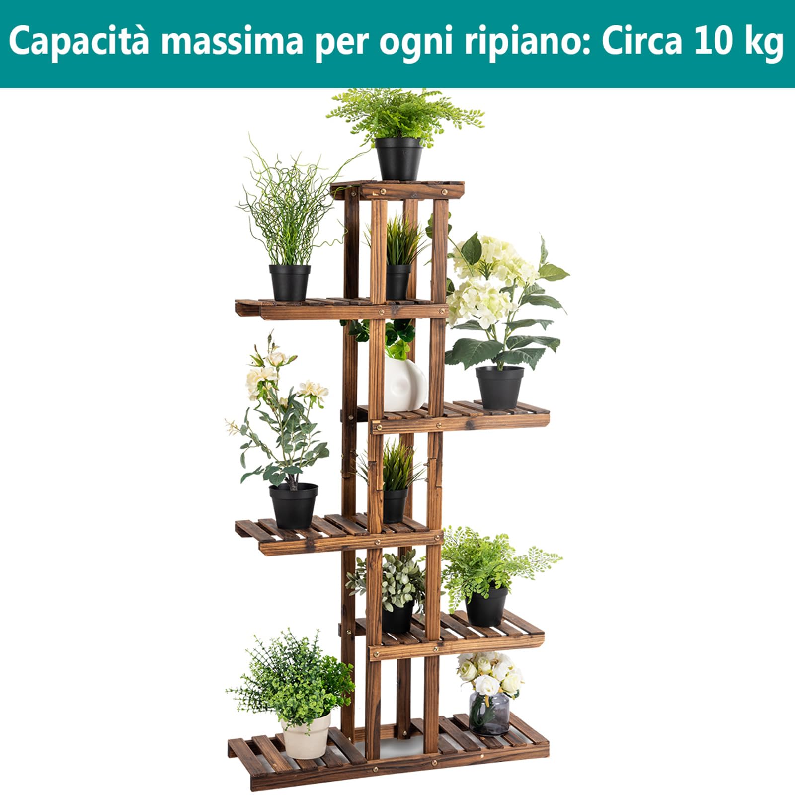 COSTWAY Porta Piante in Legno a 6 Livelli da Interno ed Esterno | Scaffale Porta Fiori e Vasi da Balcone, Giardino e Salotto