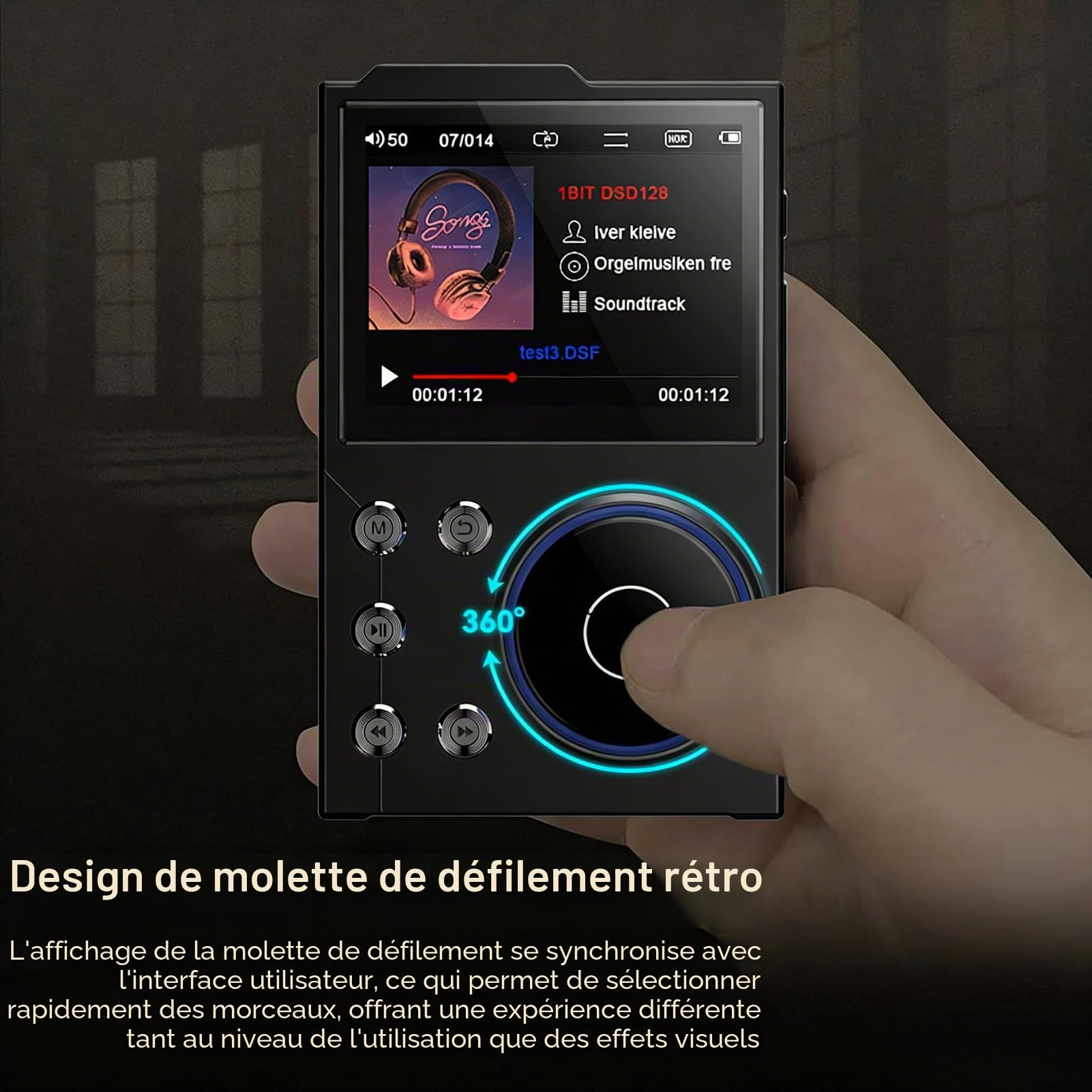Lecteur MP3 Bluetooth 5.3 HiFi DSD DAC Hi -res Flac Digital Music Player 2,4 Pouces Écran HD avec Une Carte Mémoire de 16 Go Prend en Charge jusqu'à 256 Go