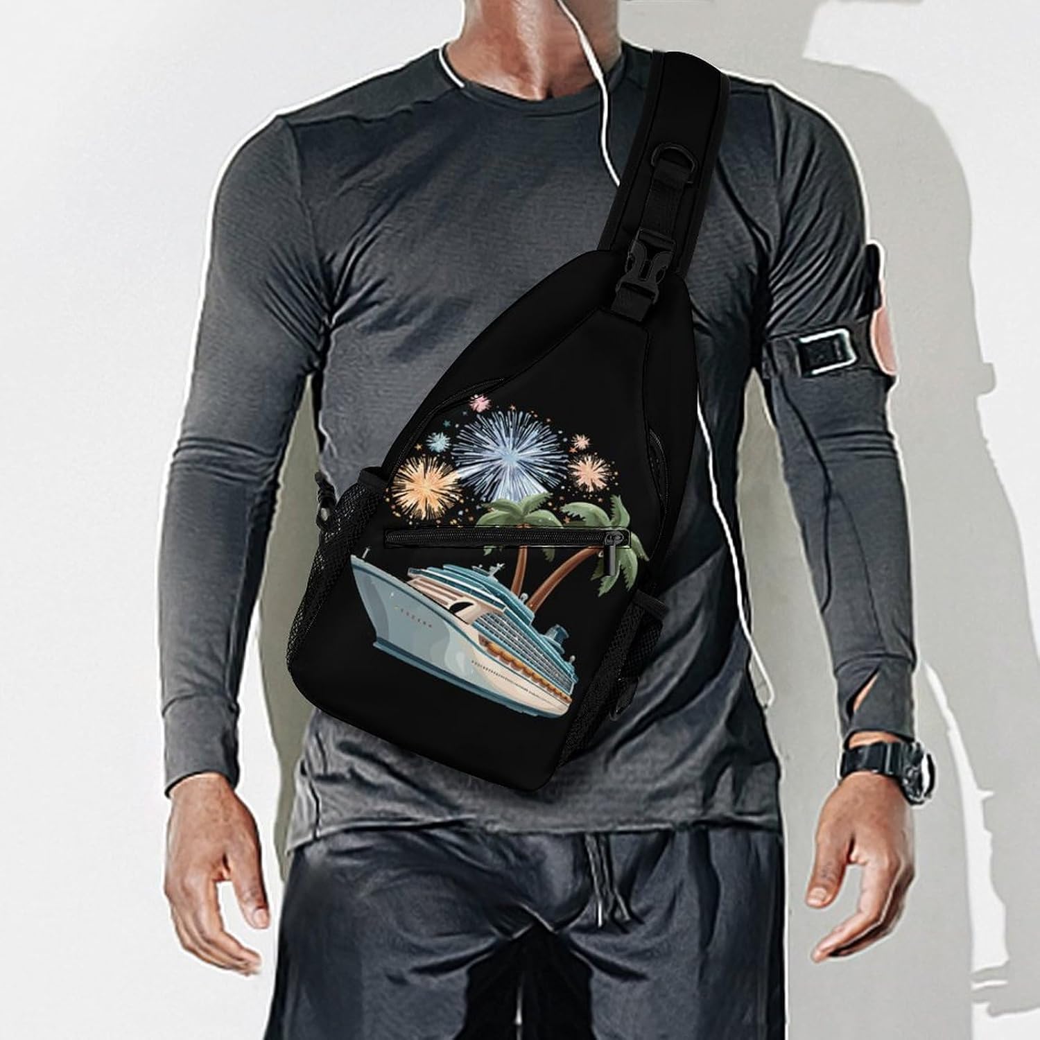 Cruise Ship Men Crossbody Sling Backpack Chest Bag | Travel Fanny Pack,Hiking Daypack,Print Shoulder Bags