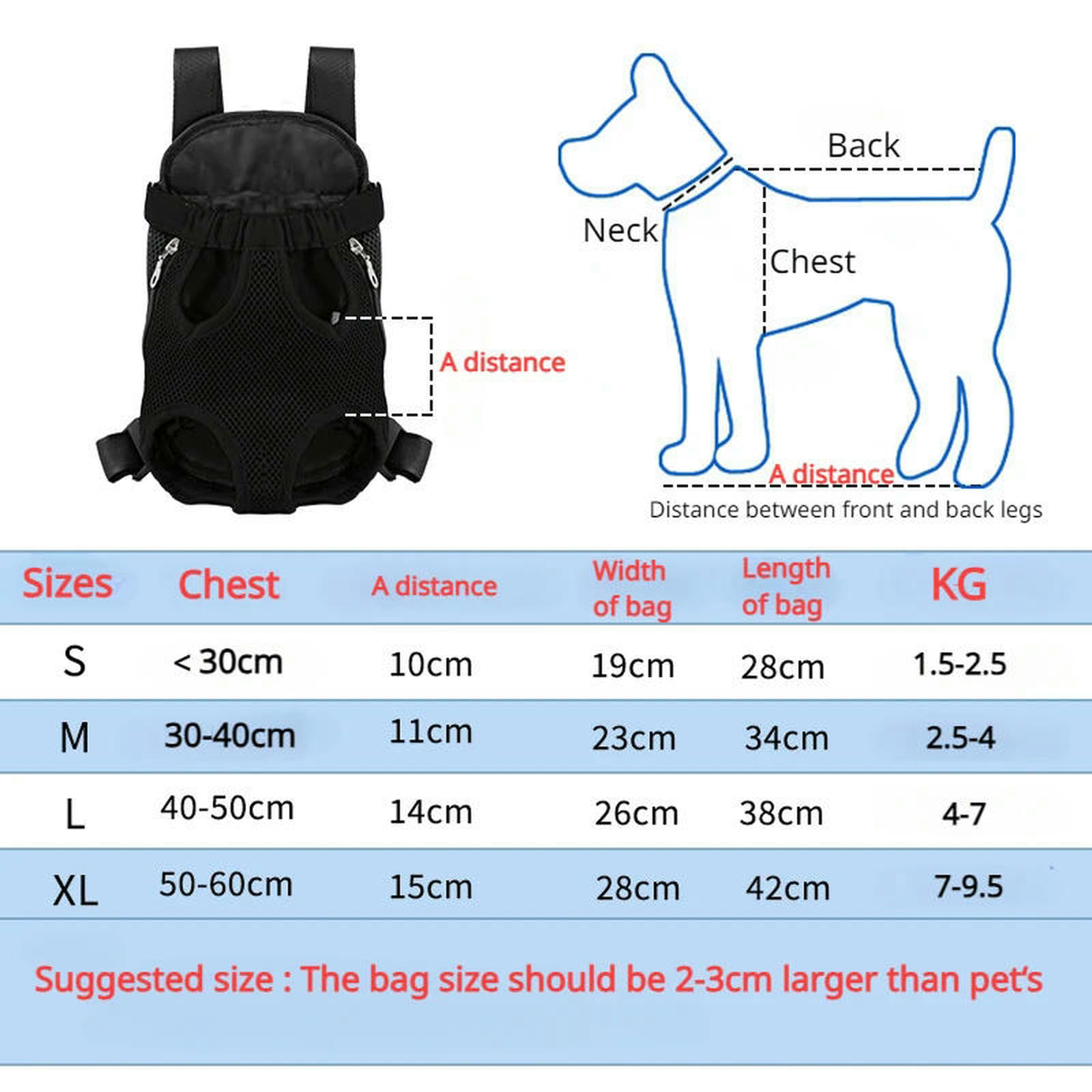 Mochila para Perros Porta De Viaje Portátil, Transpirable, con Doble Hombro, Bolsa Frontal Malla Pequeños Y Gatos Al Aire Libre-Rojo-s