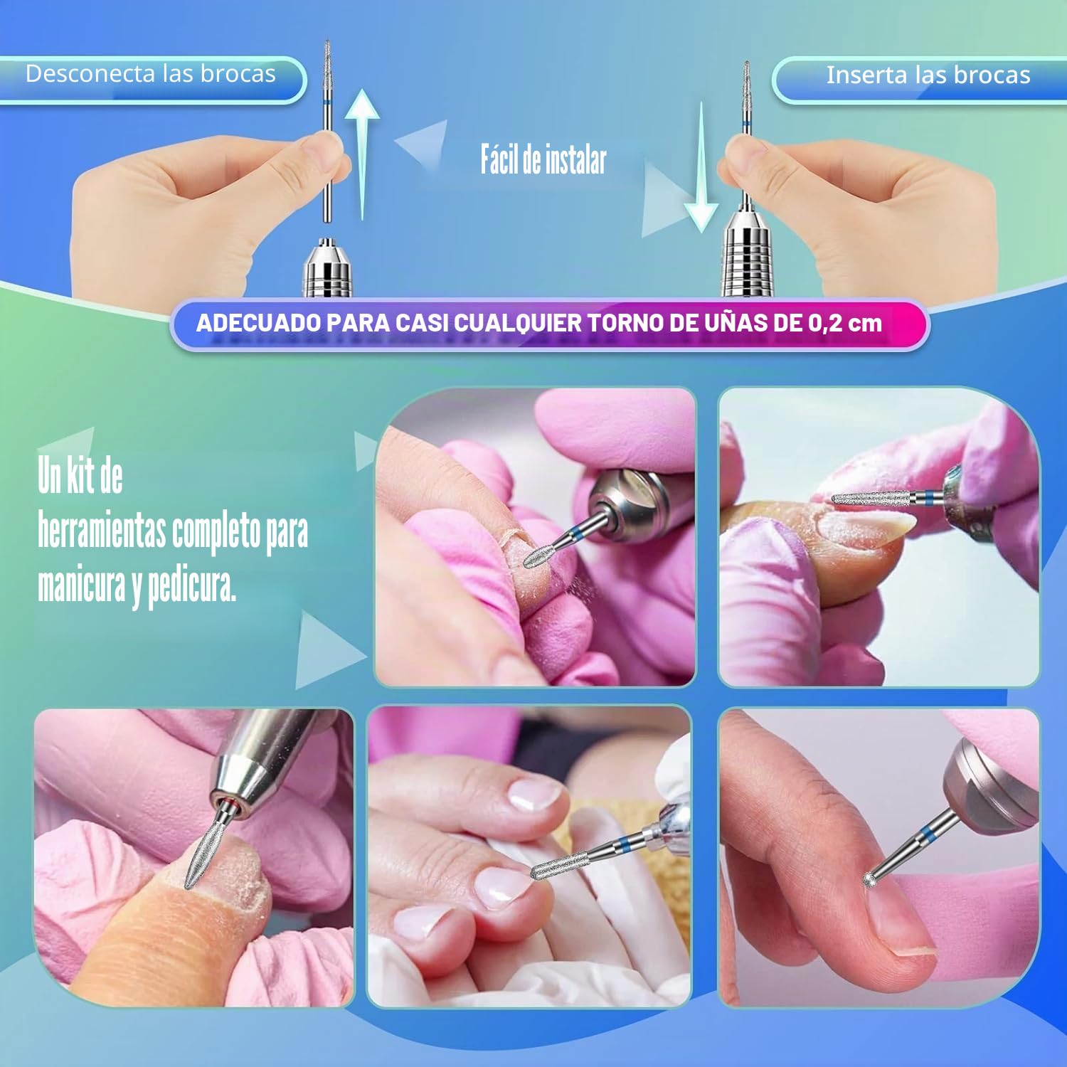 Juego de 30 brocas de diamante para uñas, Depvko de 3/32 fresas torno para uñas, brocas torno uñas profesional, herramientas removedoras de manicura y pedicura para uñas de gel acrílico, salón de casa