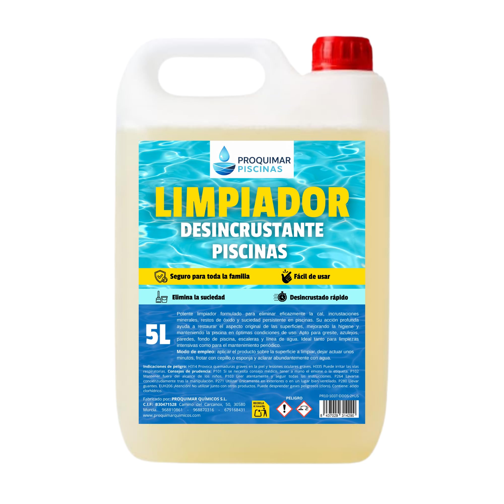 Limpiador Desincrustante para Piscinas – Limpieza Total Profesional | Elimina Suciedad Incrustada, Óxido y Cal | Ideal para Piscinas de Obra, Gresite y Azulejo