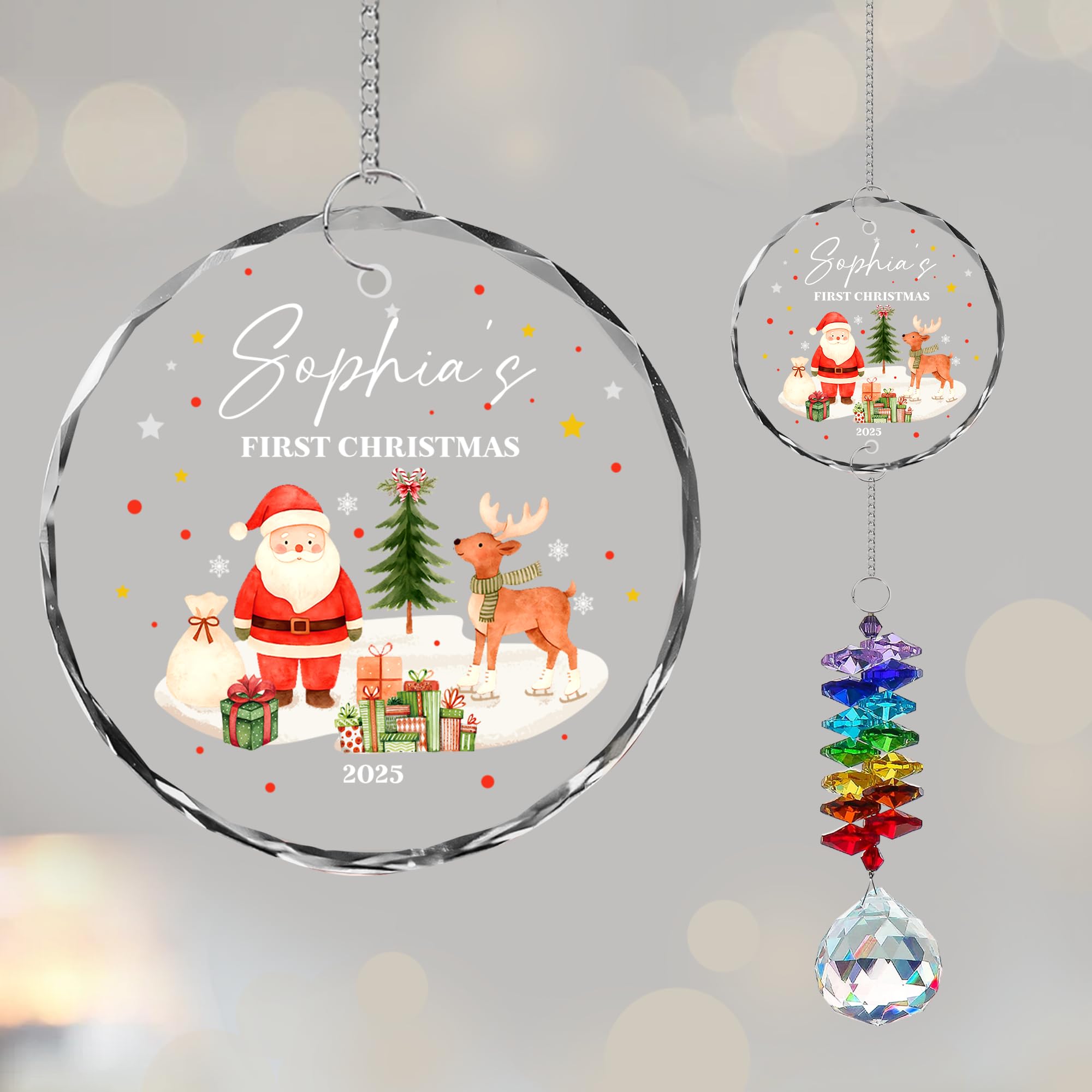 Fastpeace Personalized Baby’s First Christmas Glass Ornament – Custom Photo Keepsake for Boy or Girl, Holiday Tree Decoration Gift for Baby’s First Christmas, Customizable with Name & Year