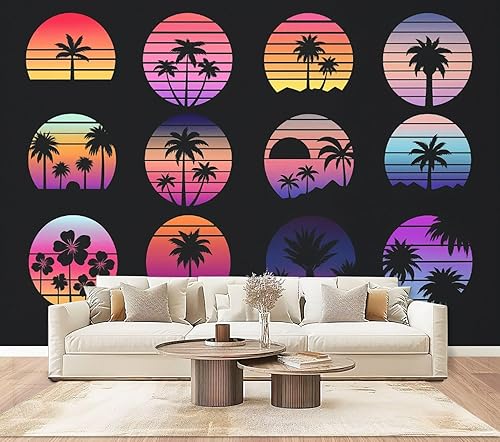 Miniatura 8 de Wall Mural Peel & Stick 80s Retro 3D car neon Abstract Space Self-Adhesive Wallpaper Removable Wall Decal Wall Sticker Home Decor for Living Room