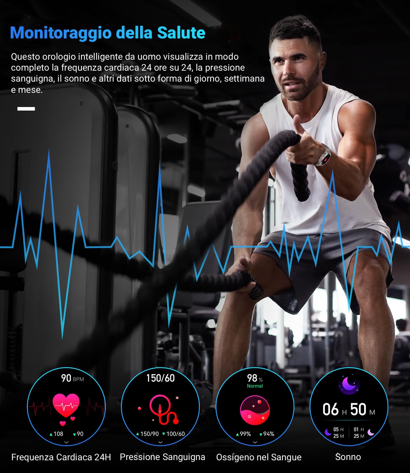 LIGE Orologio Smartwatch Uomo, 1.39" Smart Watch con Frequenza Cardiaca, Pressione Sanguigna, SpO2, Durata del sonno, 300+ Quadranti, 100+ Sports Fitness Tracker per Android iOS, IP67, Argento