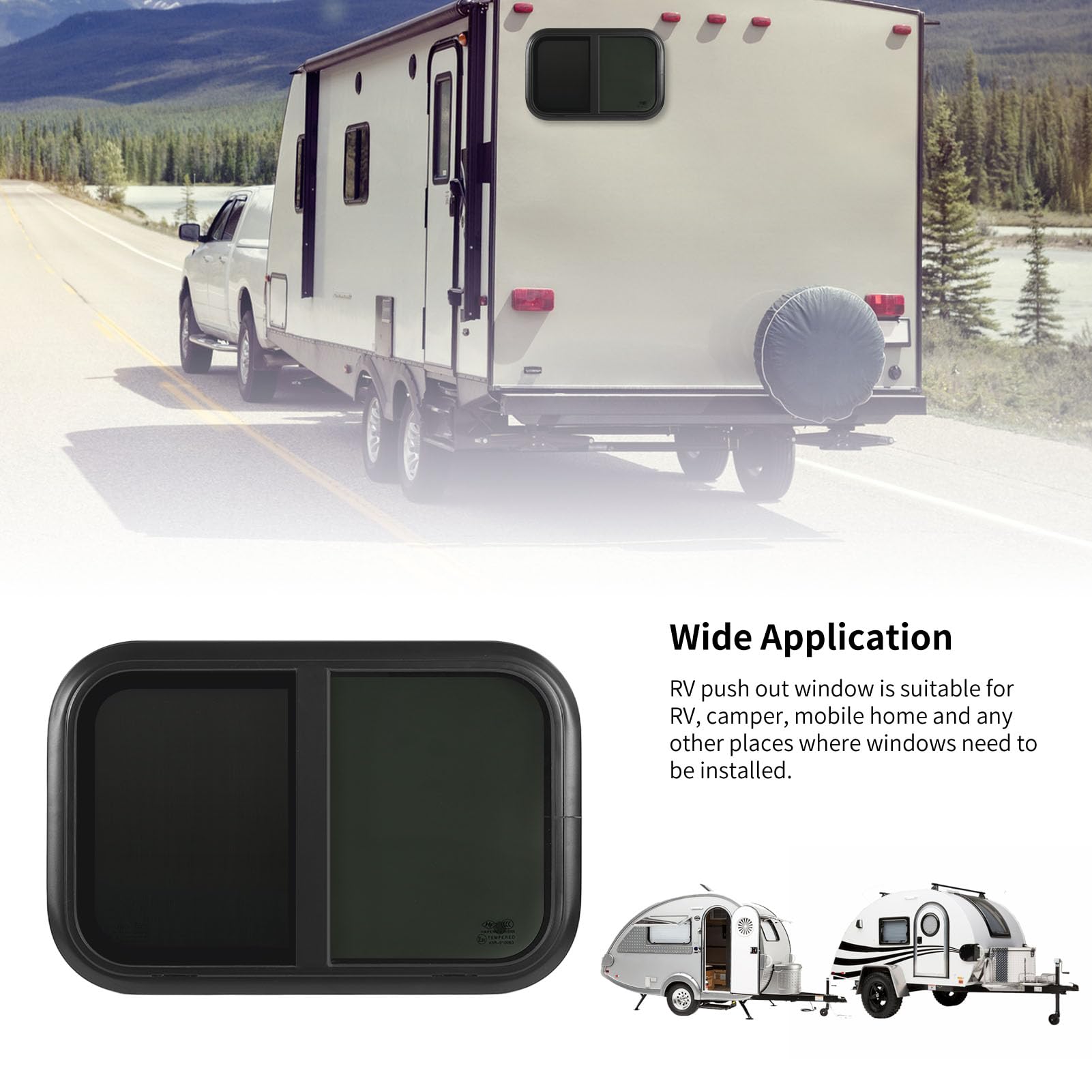 700 X 300 Mm en Verre trempé RV Fenêtre Coulissante Cadre en Alliage D'aluminium Noir avec écran Mobile pour Caravane, Camping-car, Remorque (Épaisseur de paroi applicable : 43 à