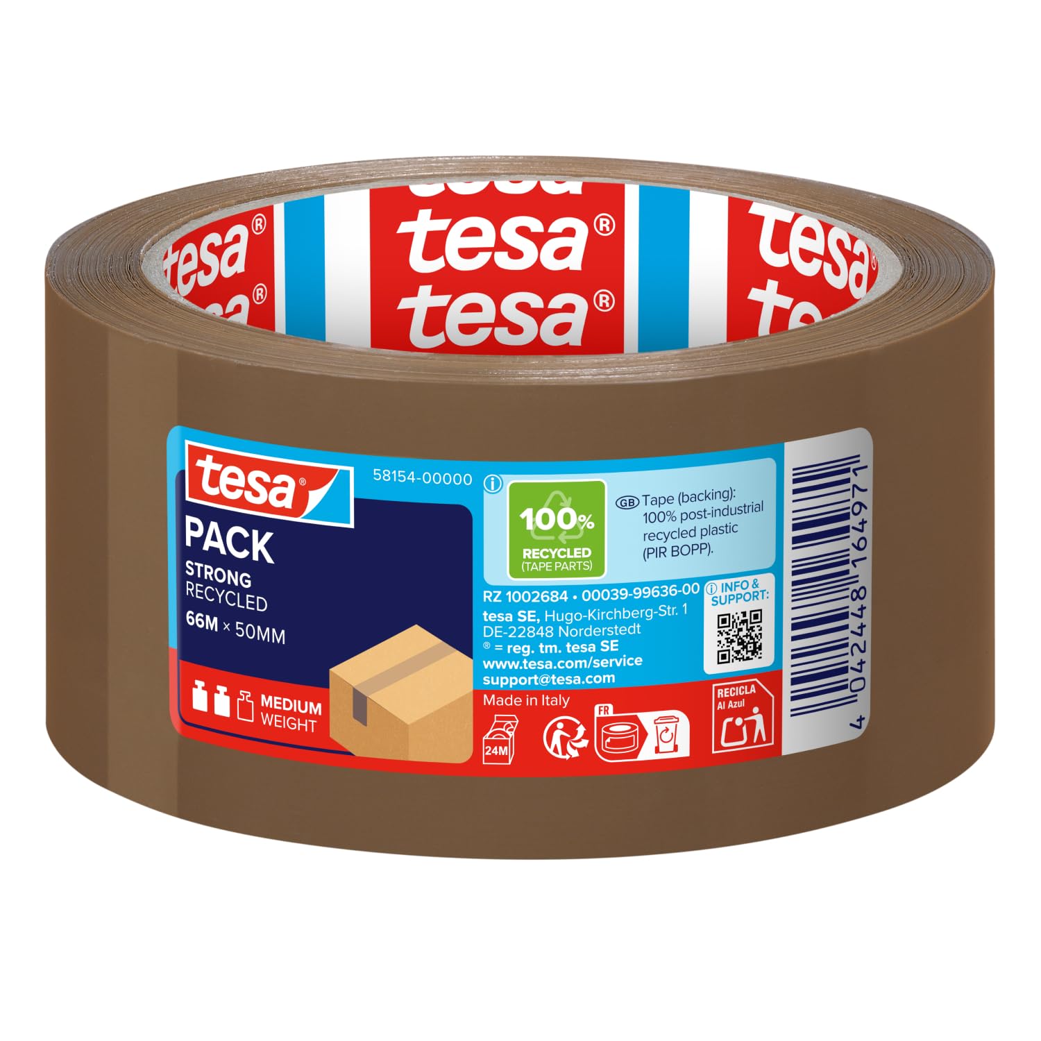tesapack Eco & Strong – umweltschonendes Paketband (66 m × 50 mm, braun)