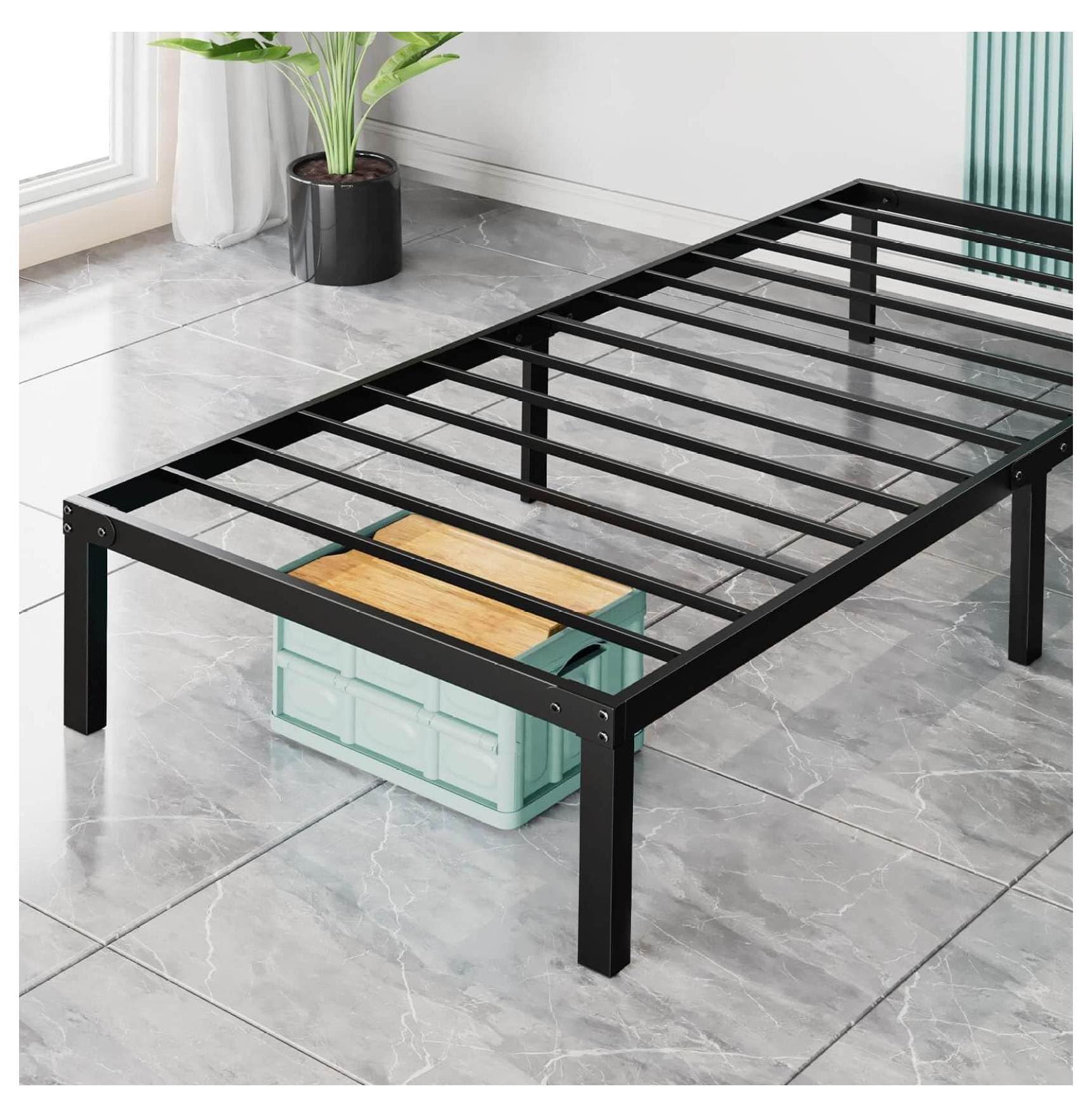 Metal Platform Bed Frame Steel Slat Mattress Foundation - No Box Spring Needed Under Bed Storage Full Queen