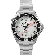 Timex Mens Deepwater Meridian 200 HEV Automatic 44mm Watch - Silver-Tone Bracelet White Dial Silver-Tone Case