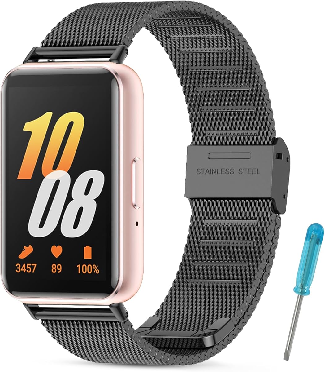 Métal bracelet Compatible avec Samsung Galaxy Fit 3,Bracelet en Acier Inoxydable Remplacement pour Samsung Galaxy Fit 3 Noir