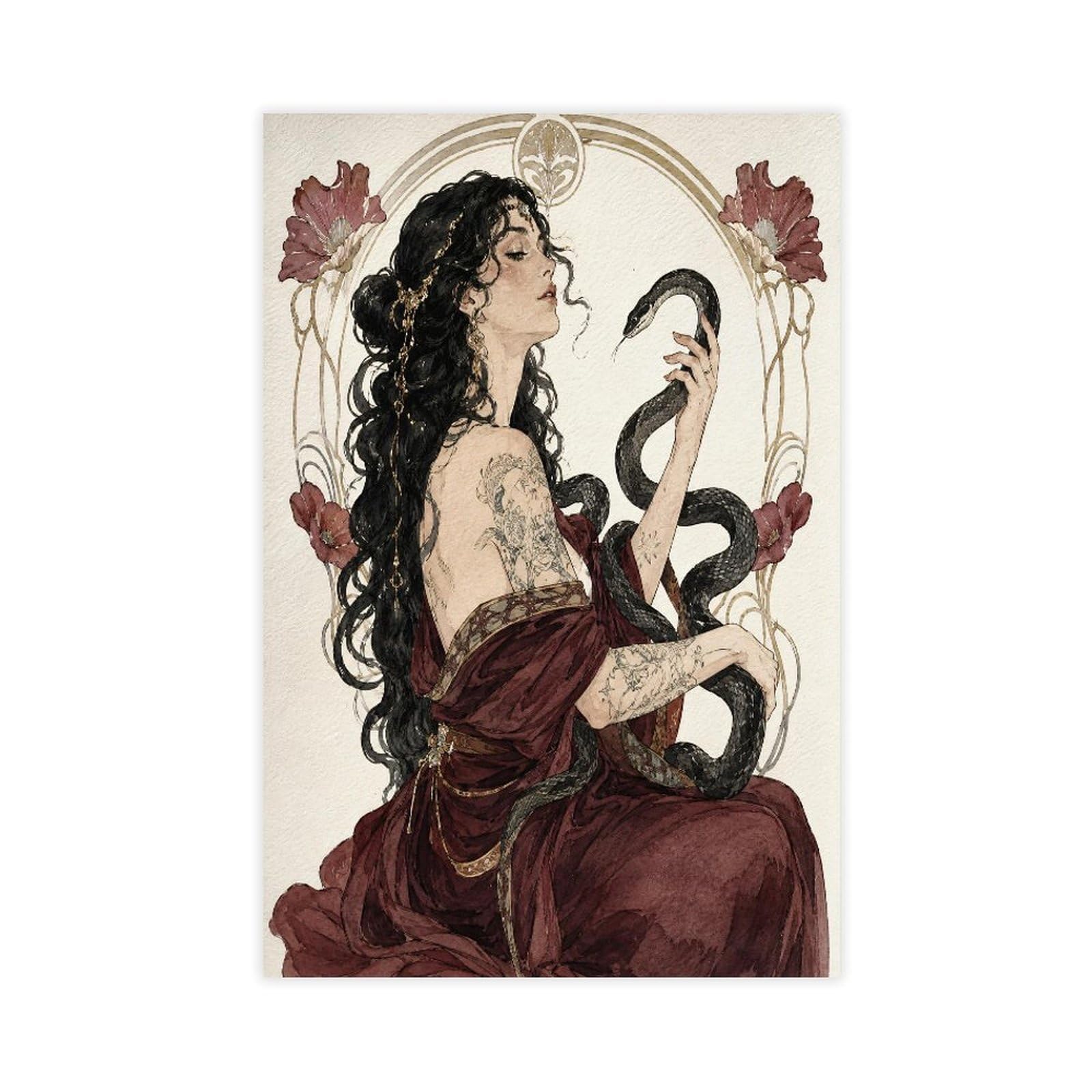 H3b8u2y5 Unframe-Style-1 Snake Goddess With Black Serpents Canvas Wall Art, Apartment