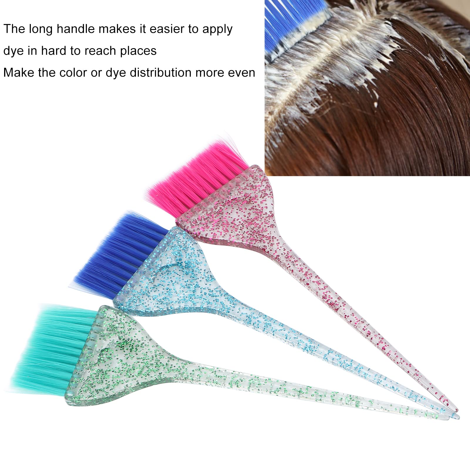 Hair Color Brushes Set, 3Pcs Hair Dyeing Brush Tool Set, Dye Brush Set including Long Handle - Image 2