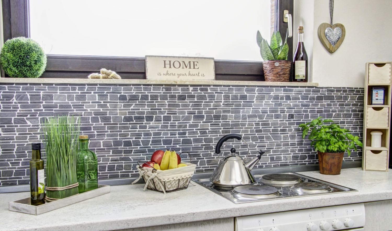 Azulejos de mosaico de mármol y piedra natural, negro, para suelo, pared, baño, ducha, cocina, espejo, revestimiento de bañera, placa de mosaico Gris Antracita - Negro