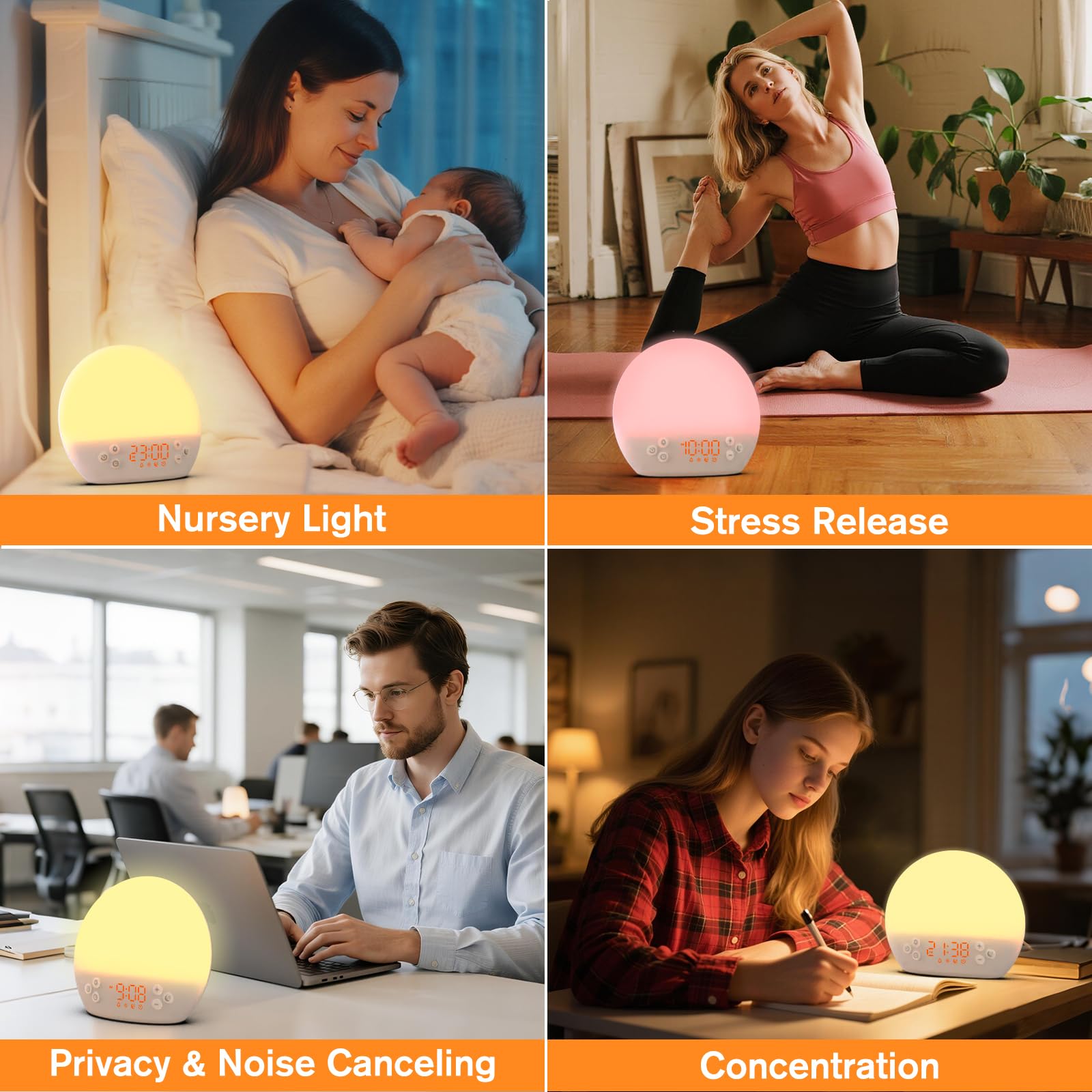 KEPLUG Réveil Lumineux Simulateur d'aube, Eveil Lumière Reveil Matin avec Snooze/Minuteur, Machine Bruit Blanc avec 30 Sons Apaisants, Réveil Lumière Veilleuse Lampe de Chevet pour Enfant/Adulte