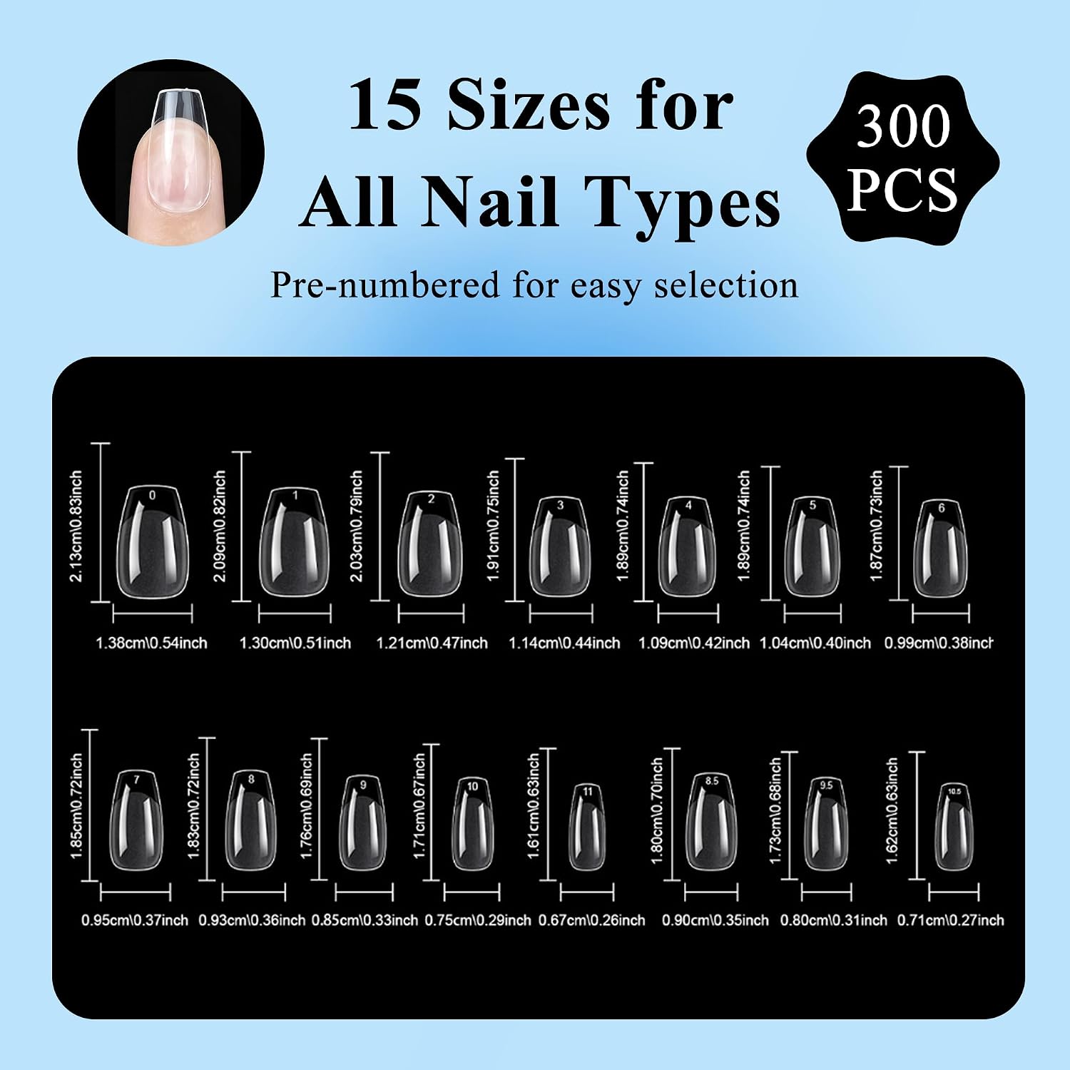 MissCheering Short Coffin Nail Tips, 300pcs 15 Sizes Matte Ballerina Shape, Trendy Press On Nails for Wedding, Party, Prom Night, Strong Nail Extensions for Weak or Broken Nails, Salon Quality