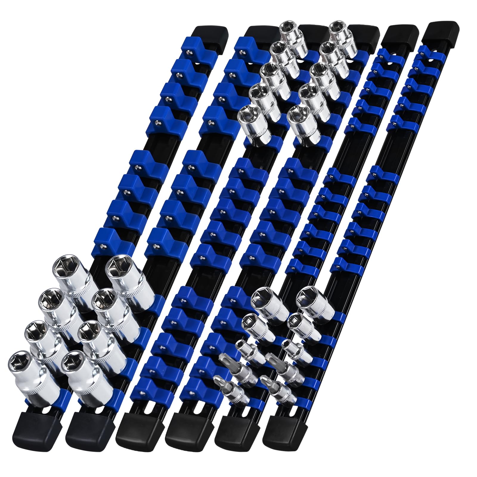EGOFIX Socket Organizer Set 6PCS ABS Socket Holder Kit, 1/4-Inch x 32 Clips, 3/8-Inch x 30 Clips, 1/2-Inch x 24 Clips Socket Set Organizer, Drive