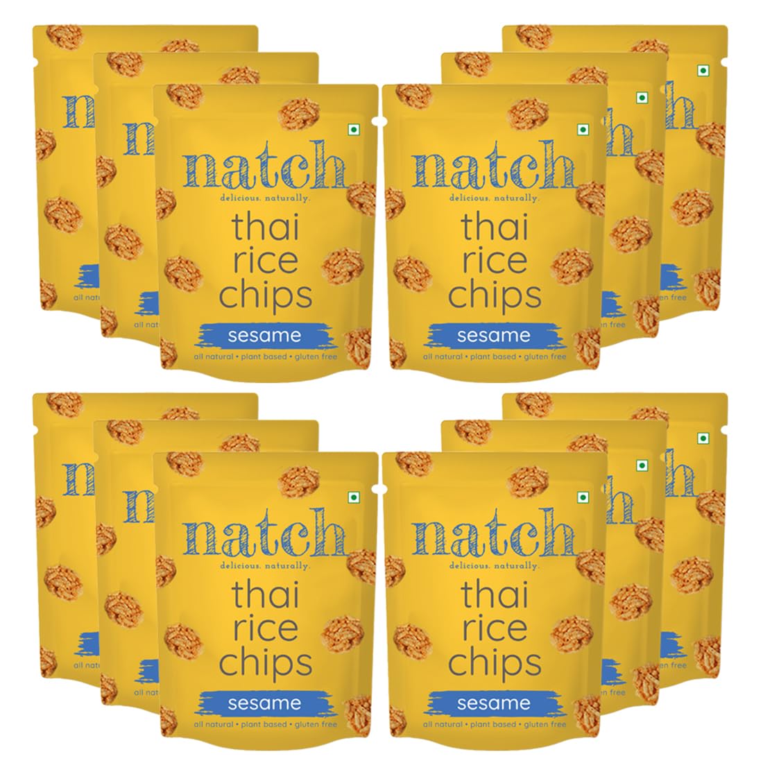 Natch Thai Sticky Rice Chips, Gluten Free, Vegan, Party Family Pack, All Natural Crunchy Crackers (Sesame) 25gm Each (Pack of 12)-image-10