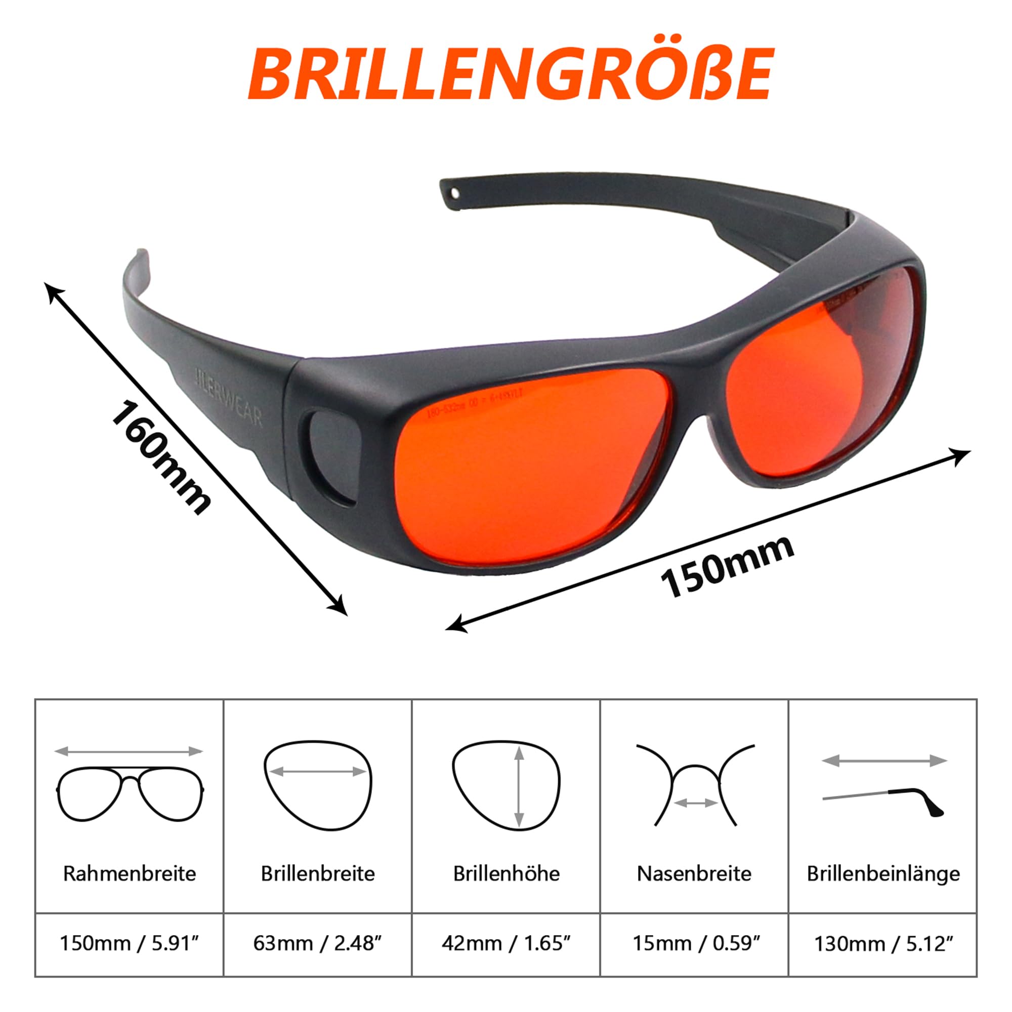 JILERWEAR Protection de sécurité OD6+ - 180 nm-540 nm - Lunettes de protection laser professionnelles pour laser de 405 nm, 445 nm - Laser 532 nm et lunettes de protection laser lilas/bleu/vert 450 nm