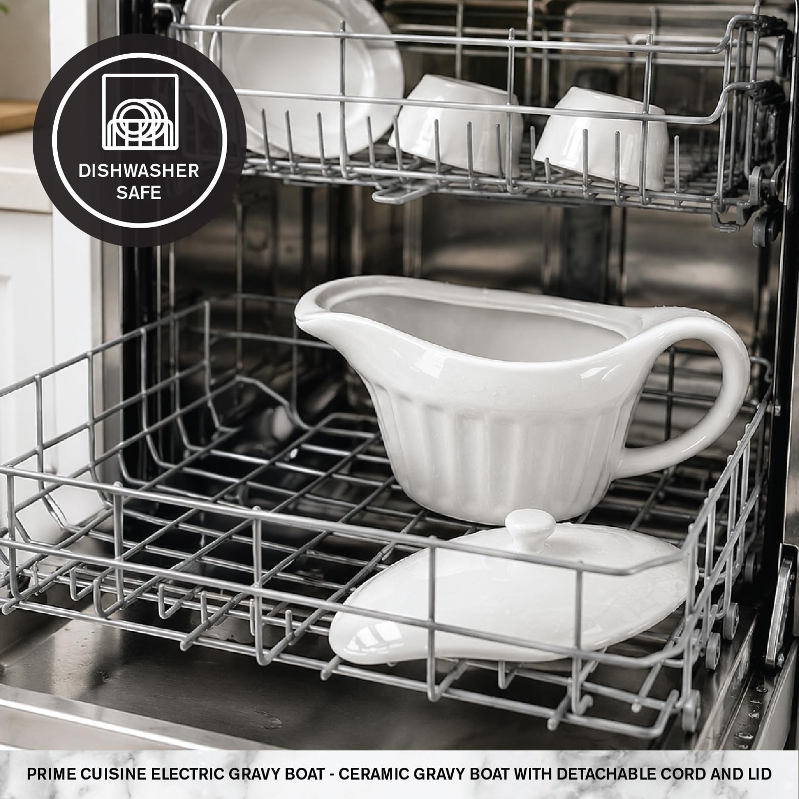 Chauffe-saucière électrique en céramique de 500 ml avec cordon détachable et couvercle