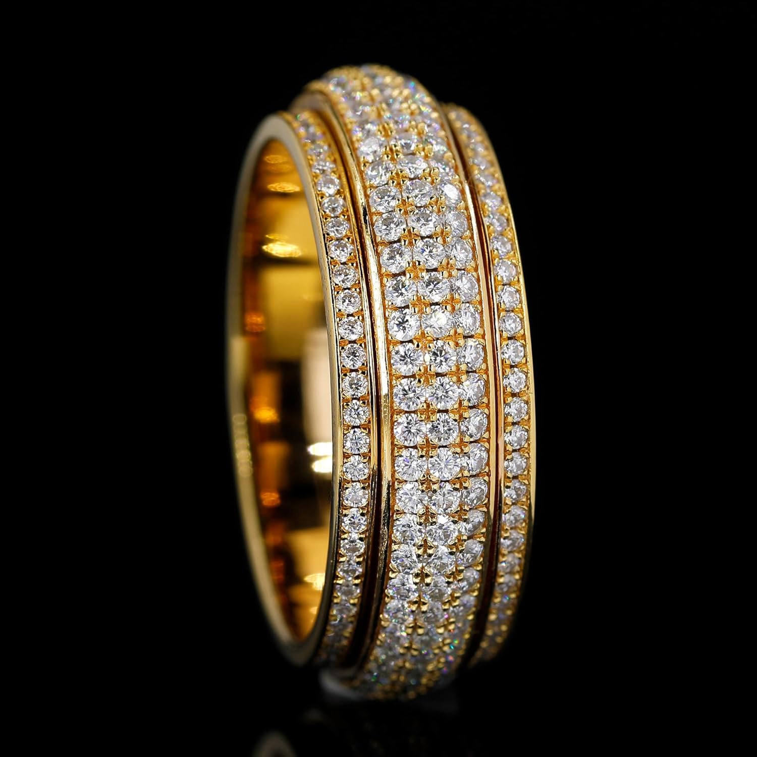 Iced Out Moissanite/Diamond Spinner Ring, Cubic Zirconia Fidget Ring For Men & Women, 925 Sterling Silver Calming Stone Meditation Ring