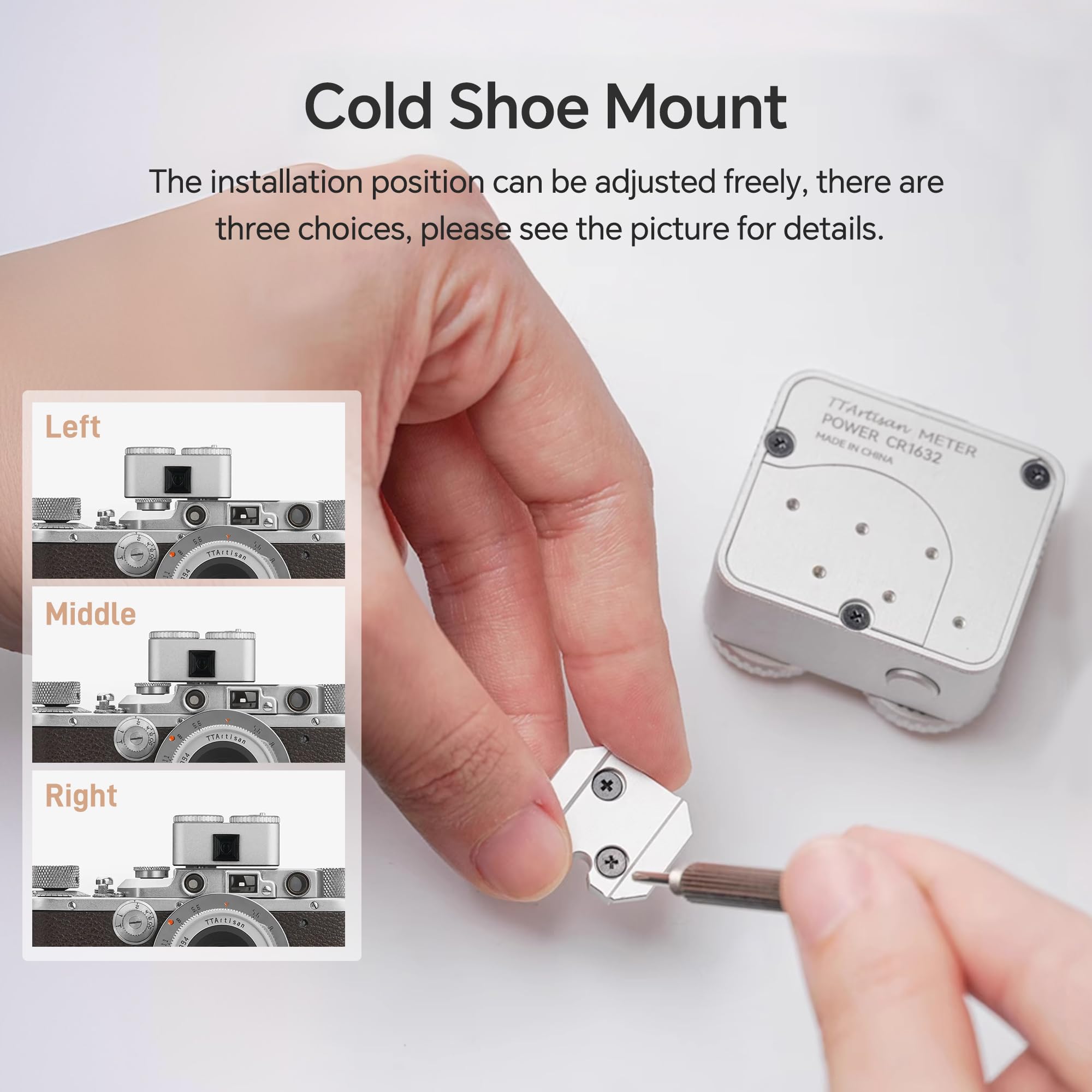 TTArtisan Upgrade Light Meter II Generation Zwei Scheiben Belichtungsmesser für die Fotografie mit Cold Shoe Mount Kompatibel mit verschiedenen Kameras (Aluminium Schwarz)