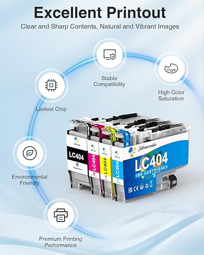 Miniatura 4 de Paquete de 4 cartuchos de tinta LC404 para impresora Brother MFC-J1205W de repuesto para cartuchos de tinta Brother LC 404 LC-404 para impresora