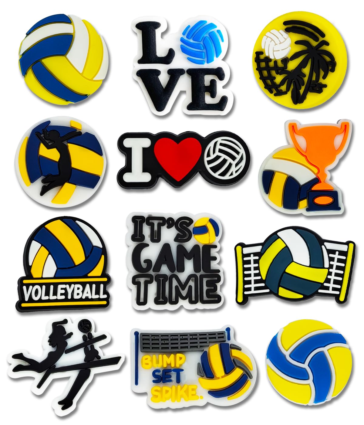 12PCS Soccer Basketball Softball Baseball Football Golf Hockey Volleyball Shoe Charms for Croc Bubble Slides Clogs Sandals, Sports Shoe Accessories Decorations for Girls Women Teens Adults