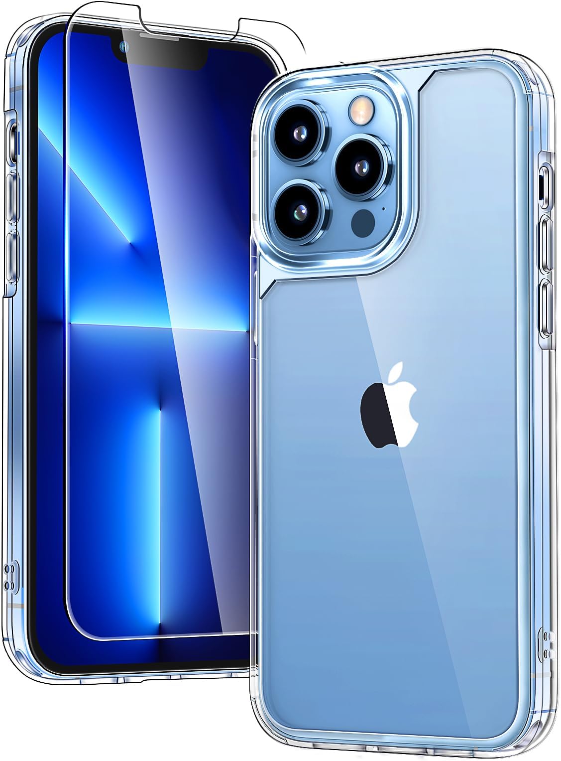 TAURI Clear for iPhone 13 Pro Case, and HD Screen Protector, [Not-Yellowing] [12 FT Grade Protection] Shockproof 13 Pro Phone Case 6.1 inch