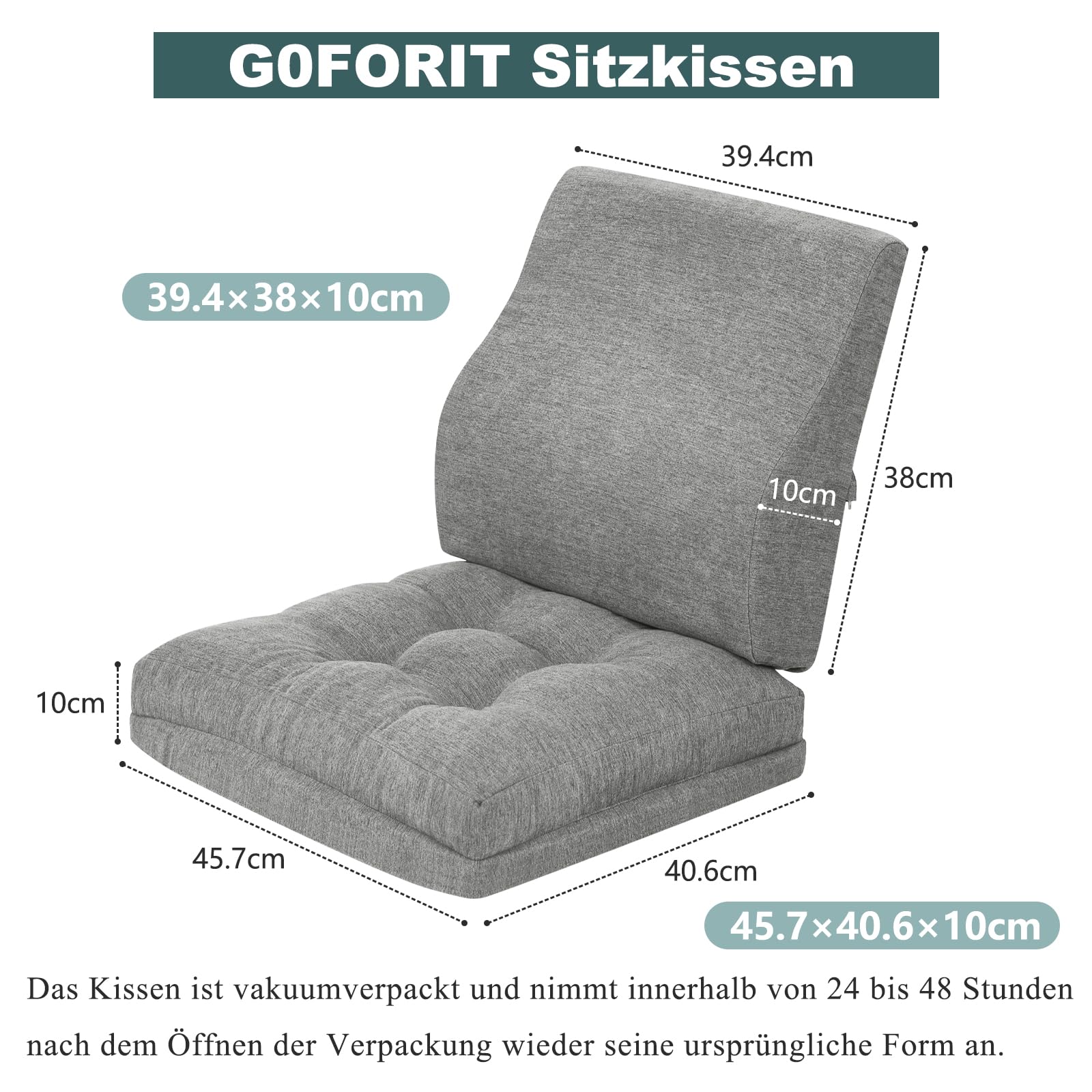 GOFORIT Juego de Cojín de Asiento y Cojín Lumbar, Cojín de Silla de Espuma Viscoelástica de 10 cm de Grosor para Silla Gaming y Silla de Ruedas, Cojín Lumbar Independiente para Sillón, Coche
