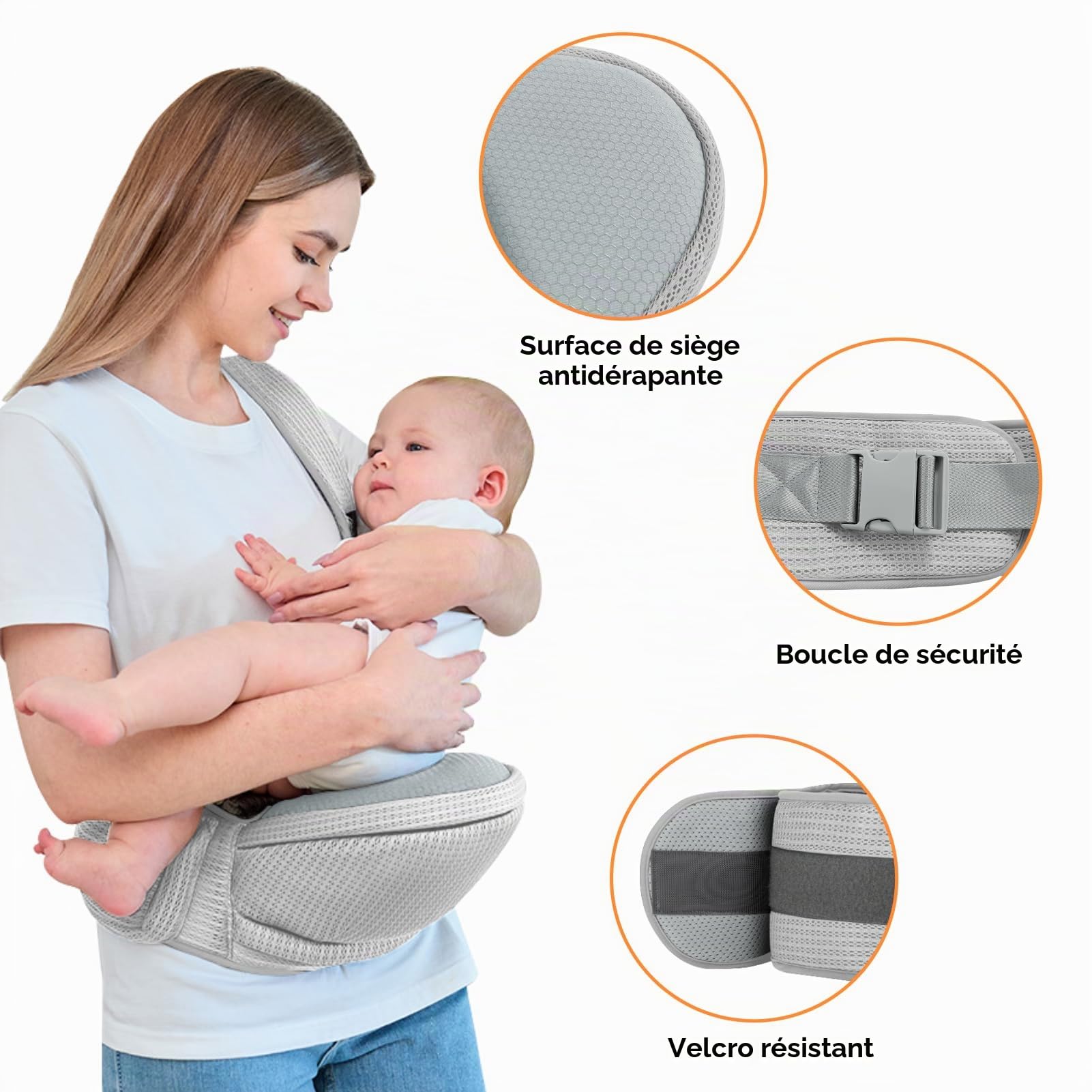 IULONEE Multifonctionnel Respirant Porte-Bébé Siège De Hanche Ergonomique Porte Bébé Ventral Tabouret De Taille Siège De Hanche Confortable Pour Tout-Petit 6-36 Mois (Gris)