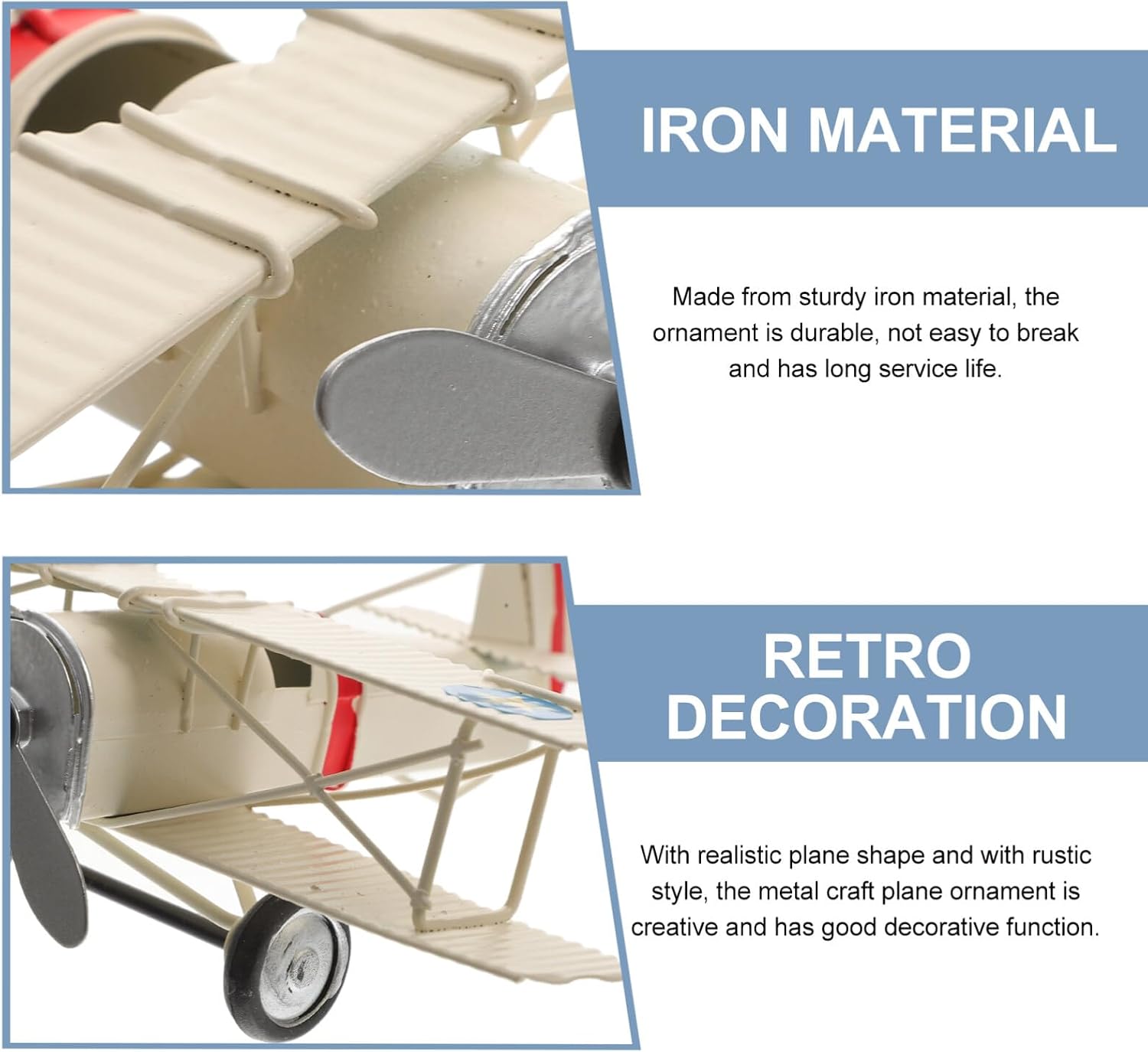 Home Decors 2pcs Airplane Model Ornament Outdoor Gliders Retro Desk Topper Outside Vintage Decor Airplane Decorations Desktop Accessories White Iron Metal Biplane