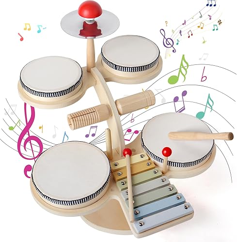BEAUAM Juego de batería para niños con panderetas, instrumentos musicales para bebés, juguetes musicales Montessori preescolar, kit de batería para disponible en Yaxa Venezuela