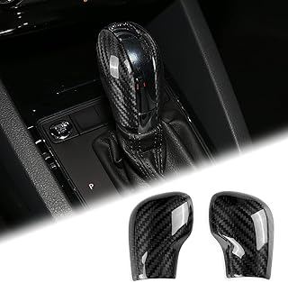 KUNGKIC Pack of 2 Carbon Fibre Car Gear Knob Cover Gear Knob Decoration Gear Handle Sticker Compatible with VW VW Volkswagen Polo PAssat CC TOuran Lavida TOureg Tiguan Golf Accessories (Black)