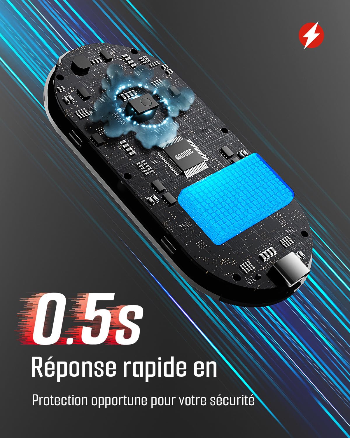 GasDoc DS-399 Détecteur de Monoxyde de Carbone, Détecteur CO Portable 3-en-1 Rechargeable avec Alertes Sonores Visuelles pour Voyage, Détecteur de CO pour la Maison, la Voiture la Tente - Bleu Foncé