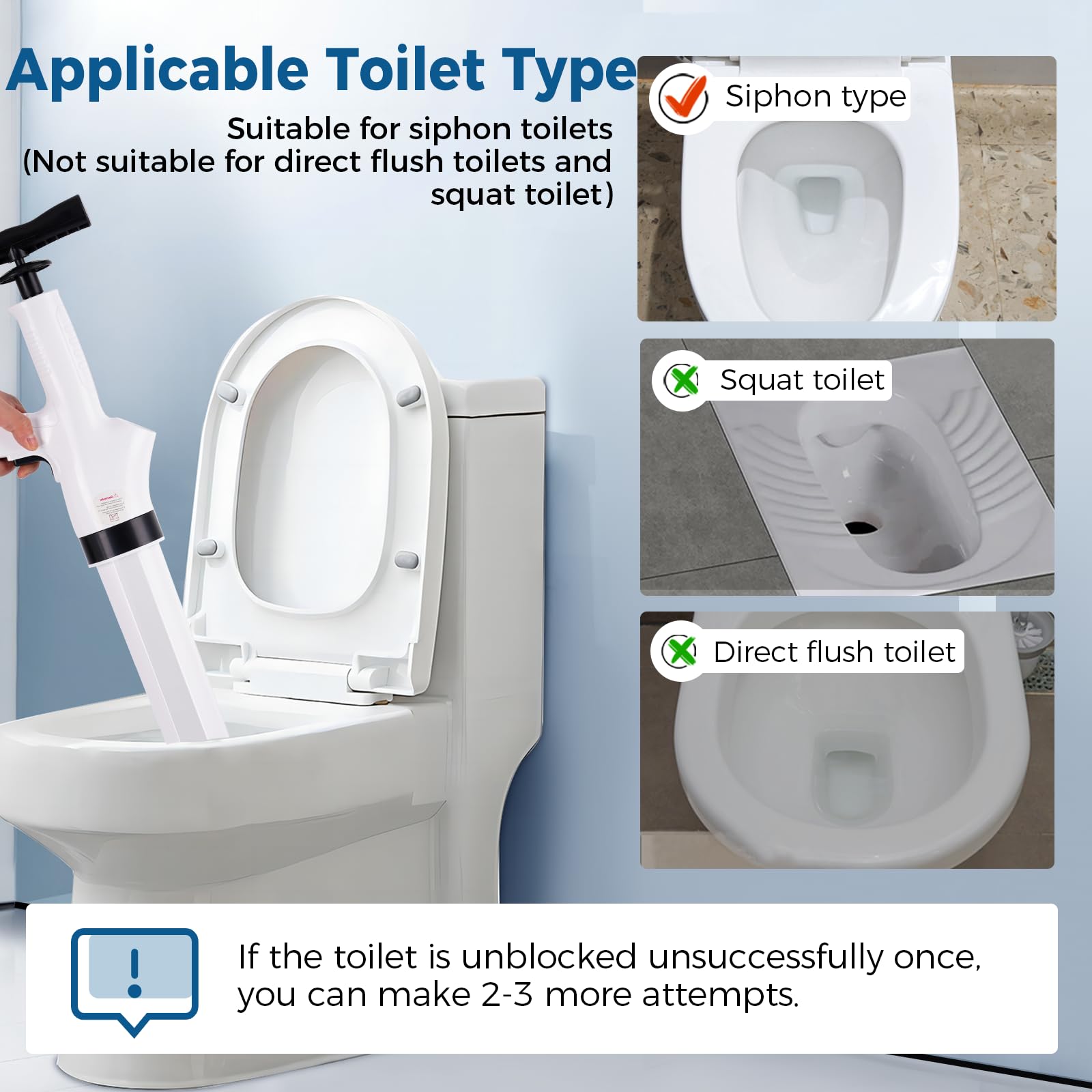 YUCHENGTECH Desatascador WC Desatascador a Presion Desatascador Inflable para Inodoro 5-in-1 Desatascador de Alta Presión para Desatascar el Desagüe del Inodoro/Lavabo/Bañera/Piso