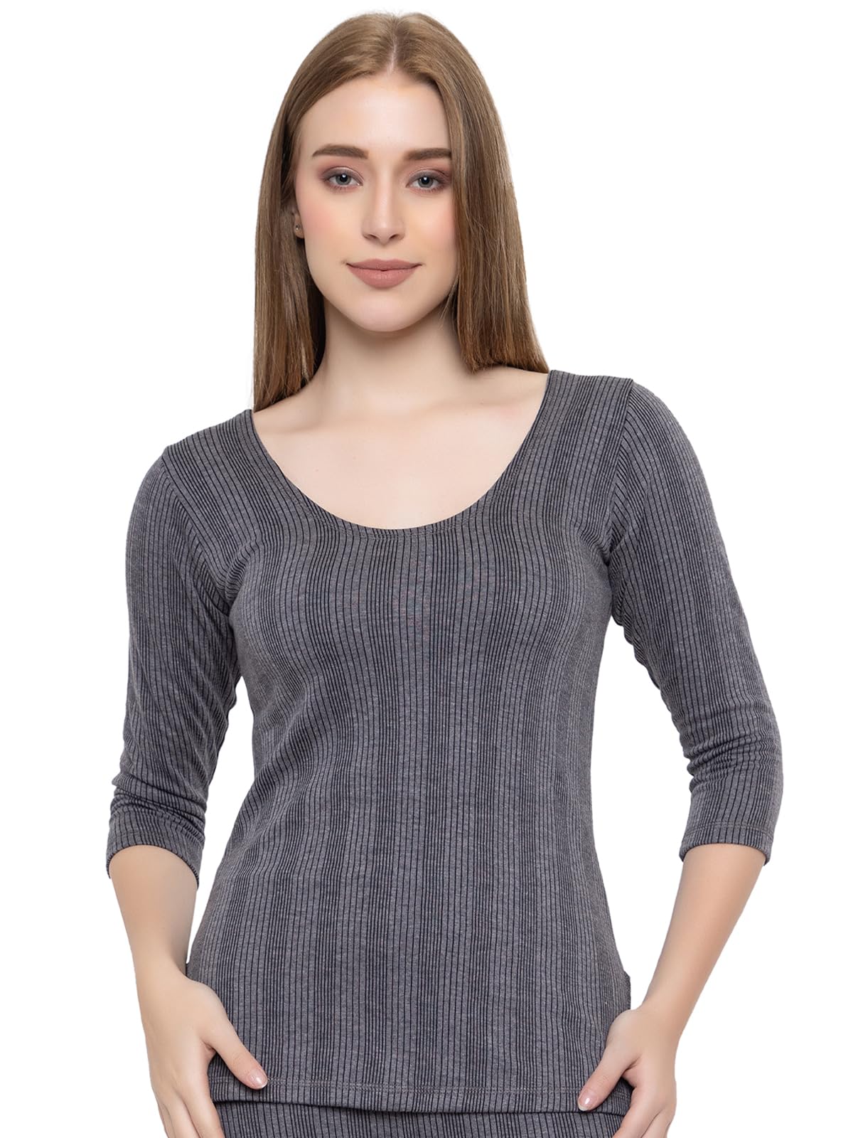 Scoop Neck 3/4th Sleeves Premium Upper Thermal for Women | Women Thermal Top - Light Grey-image-18