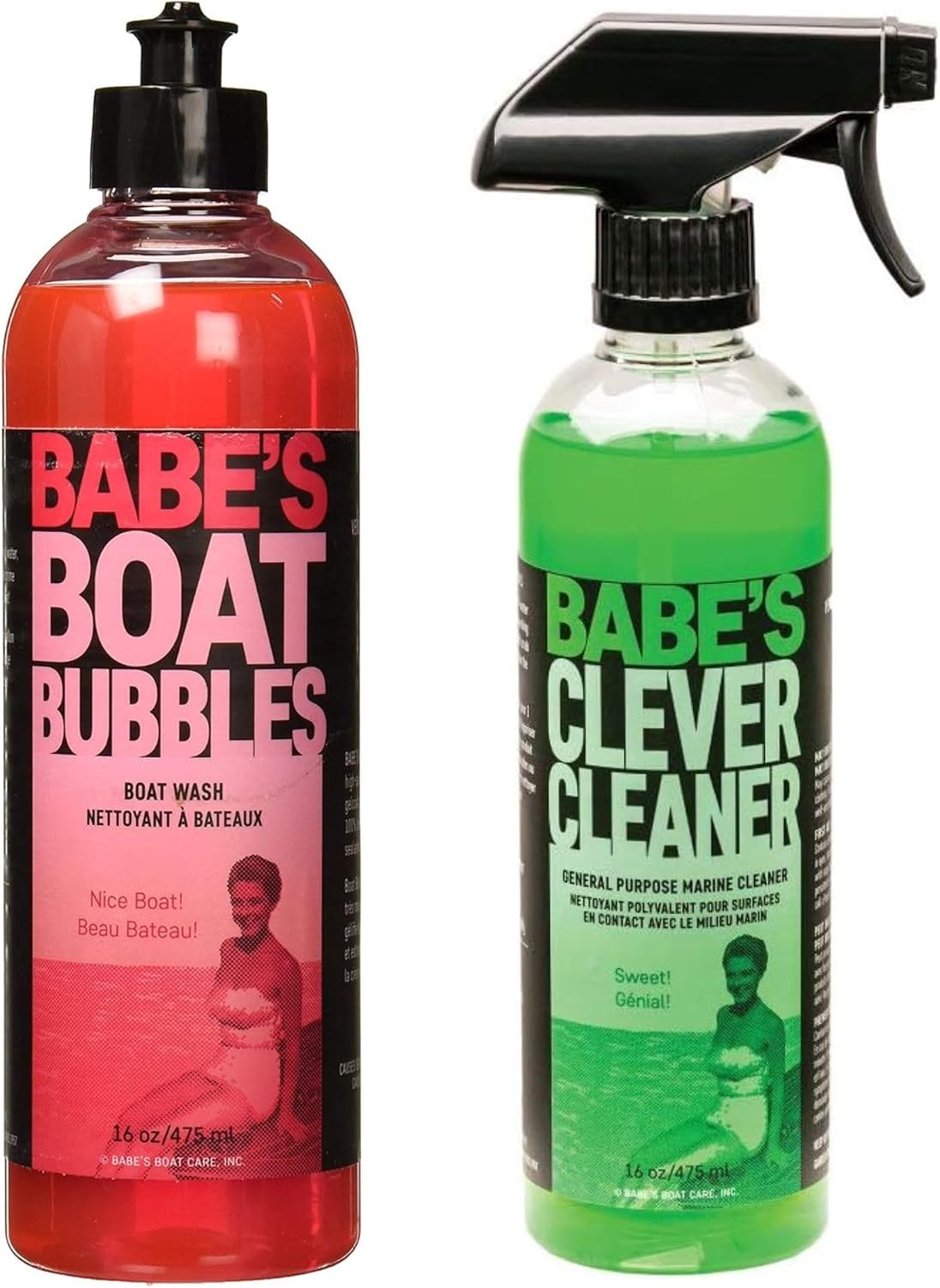 Babe’s Boat Bubbles & Clever Cleaner Pint Bundle – Small Boat Wash Kit | High-Suds Soap + Heavy-Duty Marine Cleaner | Safe for Gelcoat, Fiberglass, Decks & Trailers | Compact Size for Easy Storage
