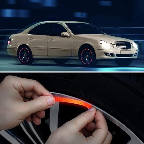 Miniatura 6 de OIIKI 80 calcomanías reflectantes para llantas de automóvil, tiras adhesivas para ruedas, accesorios reflectantes fluorescentes para exteriores,