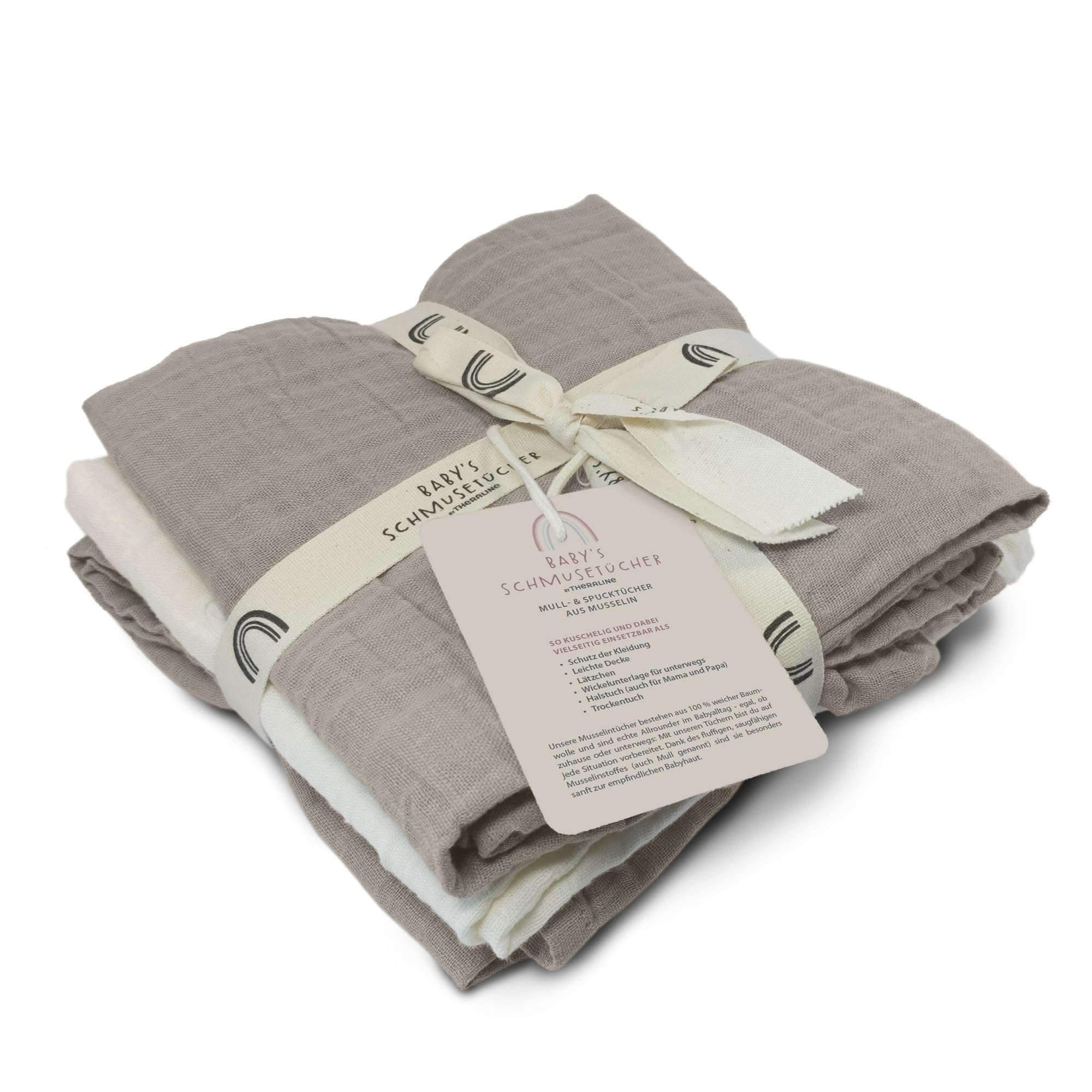 Baby's Schmusetücher 3er-Set Musselintücher | Mulltücher für Babys 70x70 cm | 100 % Baumwolle Oeko-TEX Zertifiziert | Weich & saugstark | Waschbar bei 60 °C | Taupe,Weiß,Taupe