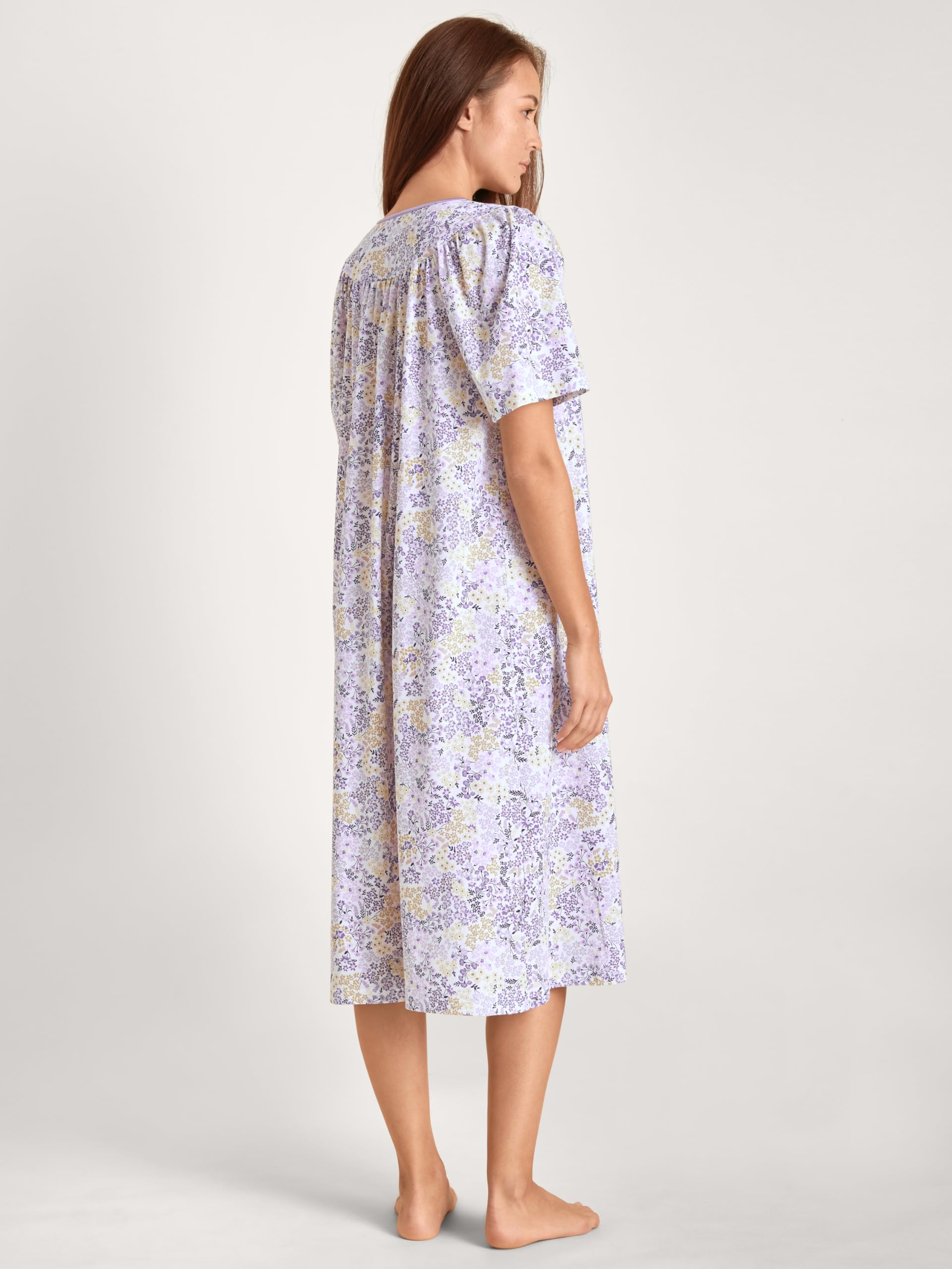 CALIDA Soft Cotton Kurzarm-Nachthemd Damen | 100% Baumwolle, mit sanft glänzender Satin-Paspelierung, Länge 110cm