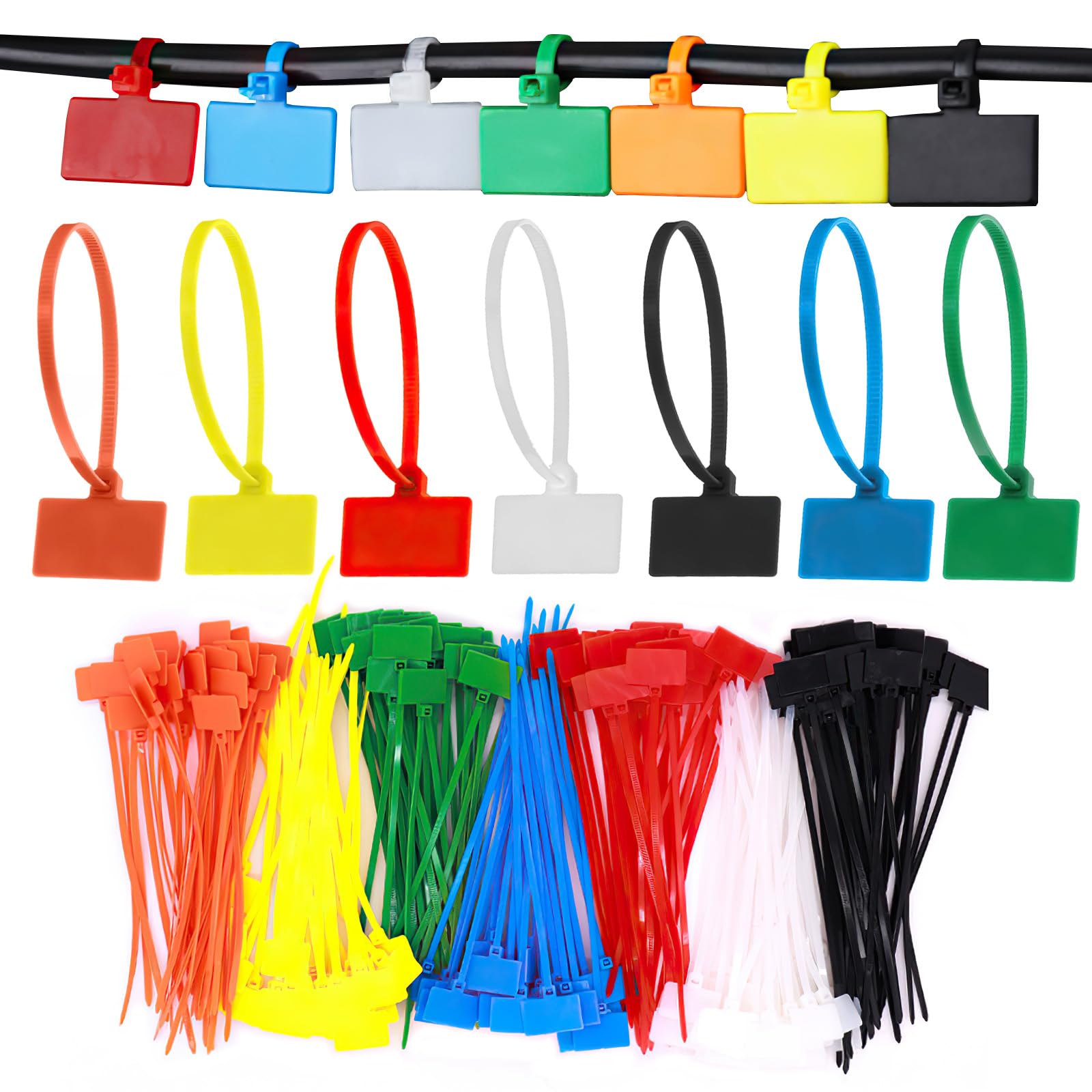 Cable Zip Tie with Tag 100 Pcs Wire Zip Ties with Label Self-Locking, Plastic Nylon Cable Ties Cables Labels Tags Write On Plastic Tie, Home Office Wire Marking and Organizing