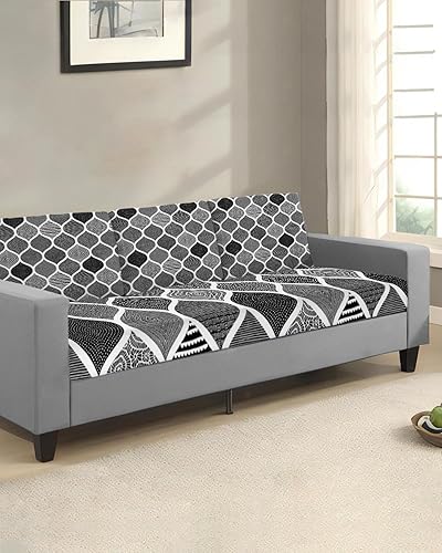 Miniatura 2 de Fundas de cojín para sofá de estilo bohemio negro, lavables, diseño geométrico moderno, rayas abstractas, extraíbles y elásticas, fundas para sofá