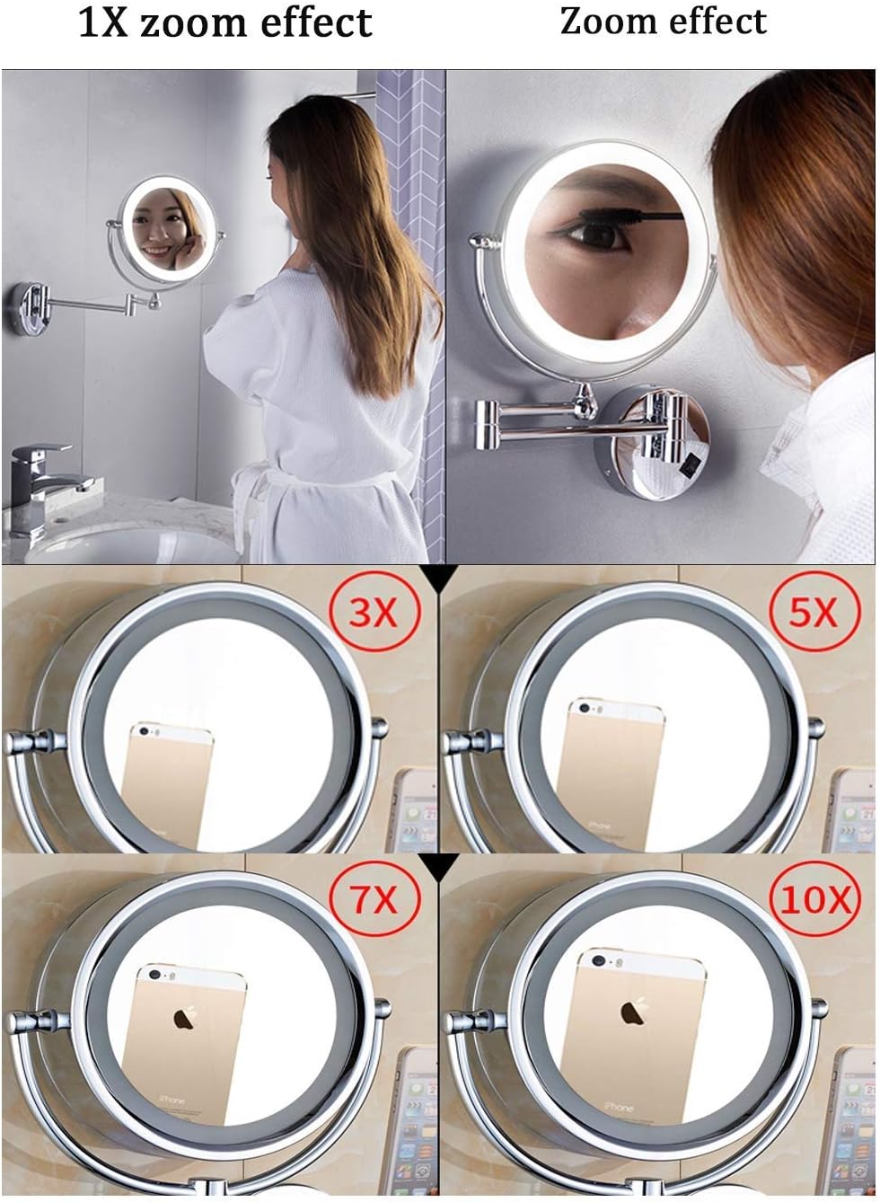 10x/1x Magnification Makeup Wall Mounted Double-Sided 8.5 Inch 360º Swivel Extendable for Bath Spa and Hotel(D,3X)