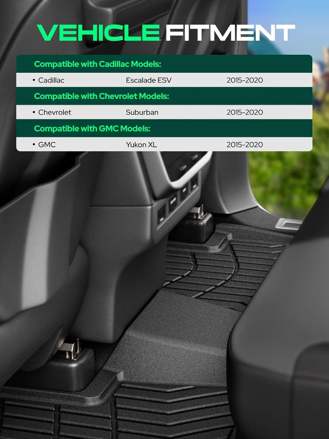 YHTAUTO Cargo Mat Compatible with Cadillac Escalade ESV & Chevrolet Suburban & GMC Yukon XL, TPE Floor Liners All-Weather Protection Custom Fit, Cargo Mat, Black - Image 3